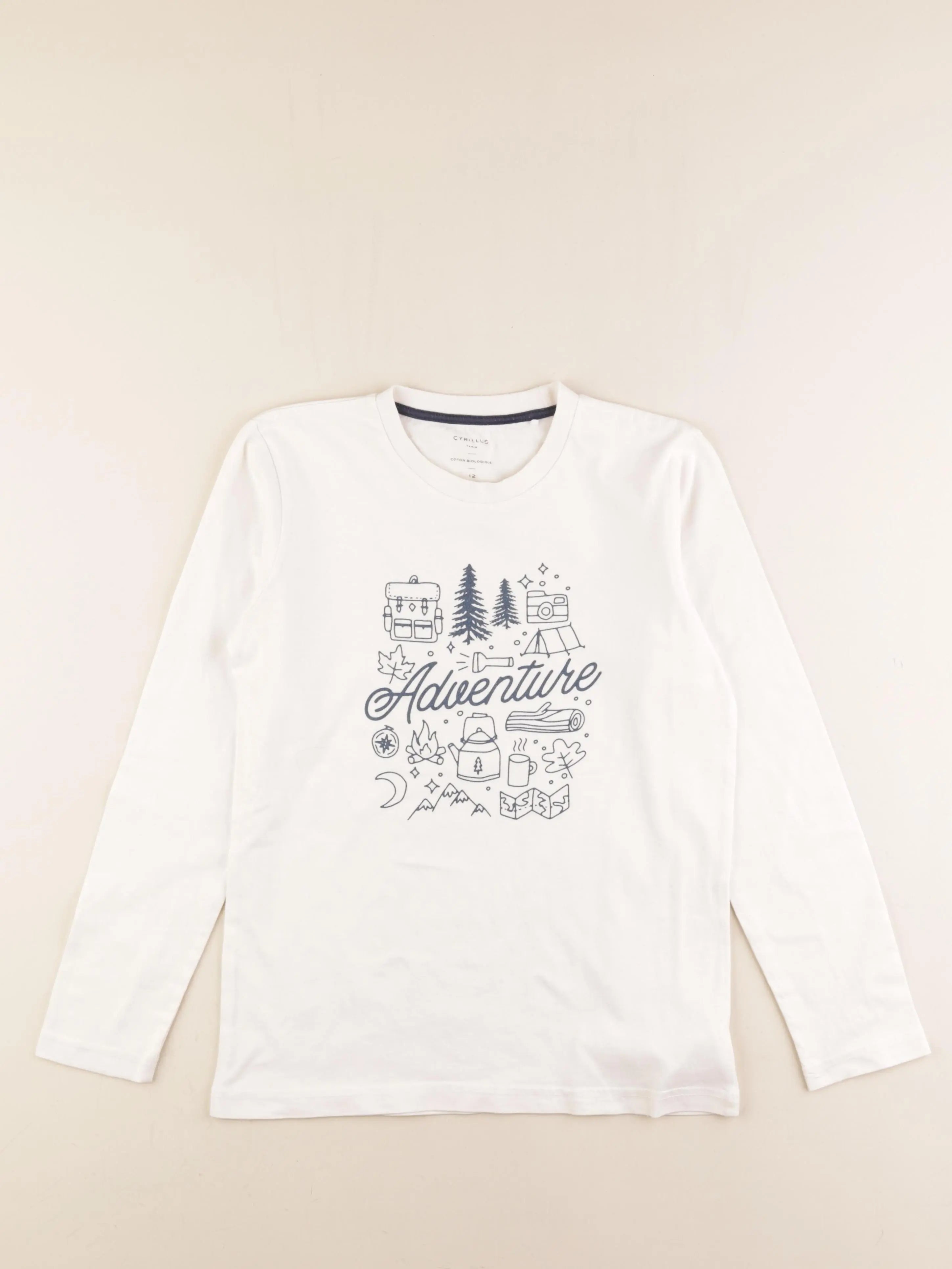 Cyrillus - tee-shirt blanc, bleu - 12 ans