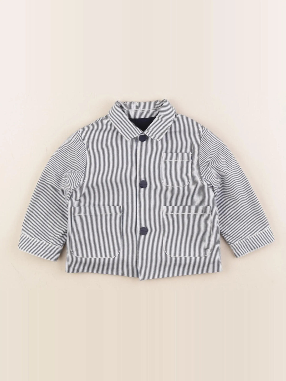 Jacadi - veste doublé bleu, blanc - 12 mois