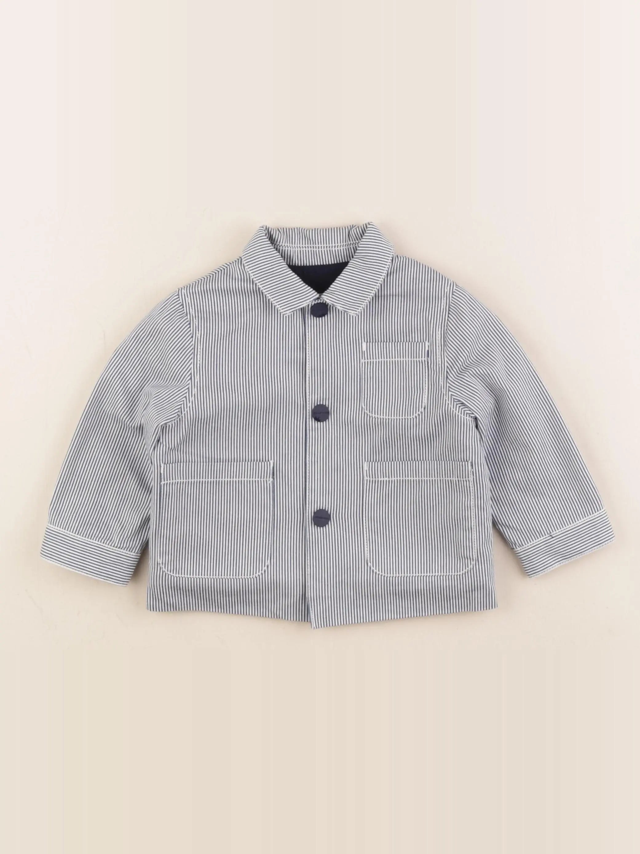 Jacadi - veste doublé bleu, blanc - 12 mois