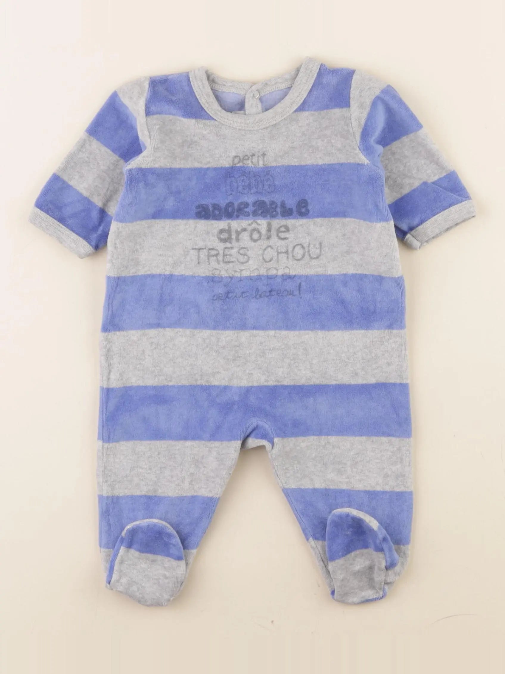Petit Bateau - pyjama velours bleu, gris - 3 mois