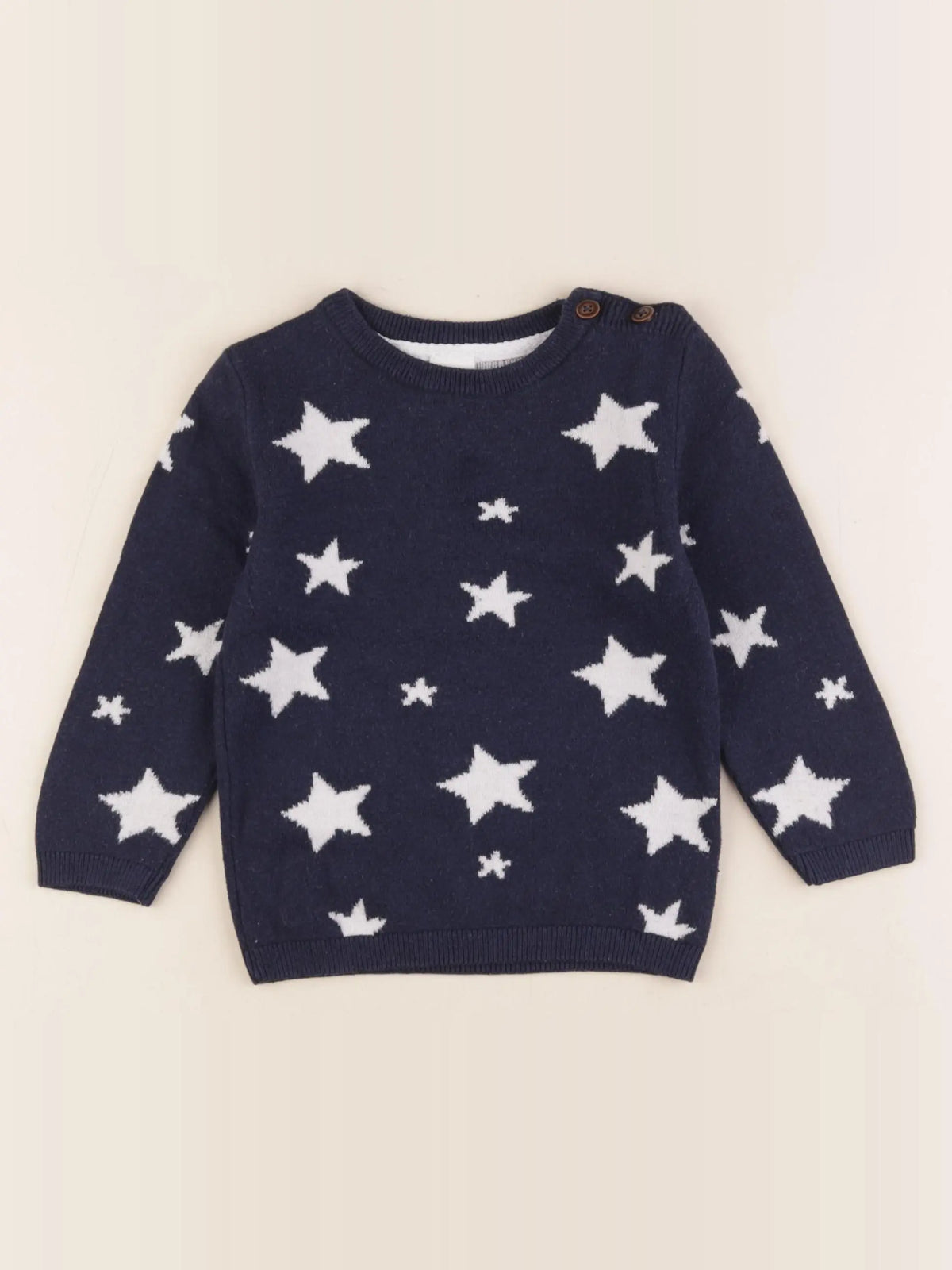 H&M - pull bleu, blanc - 12 mois