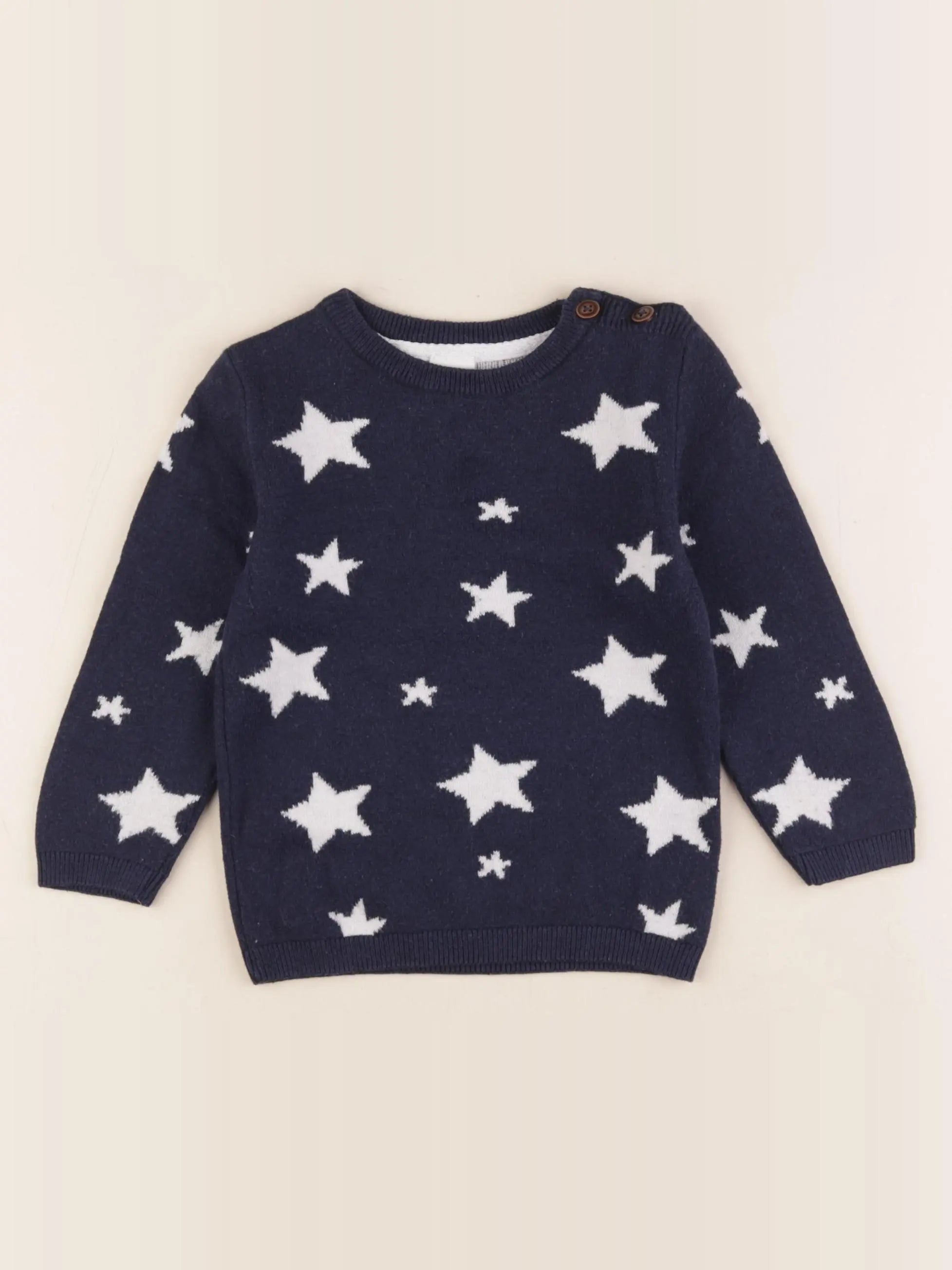H&M - pull bleu, blanc - 12 mois
