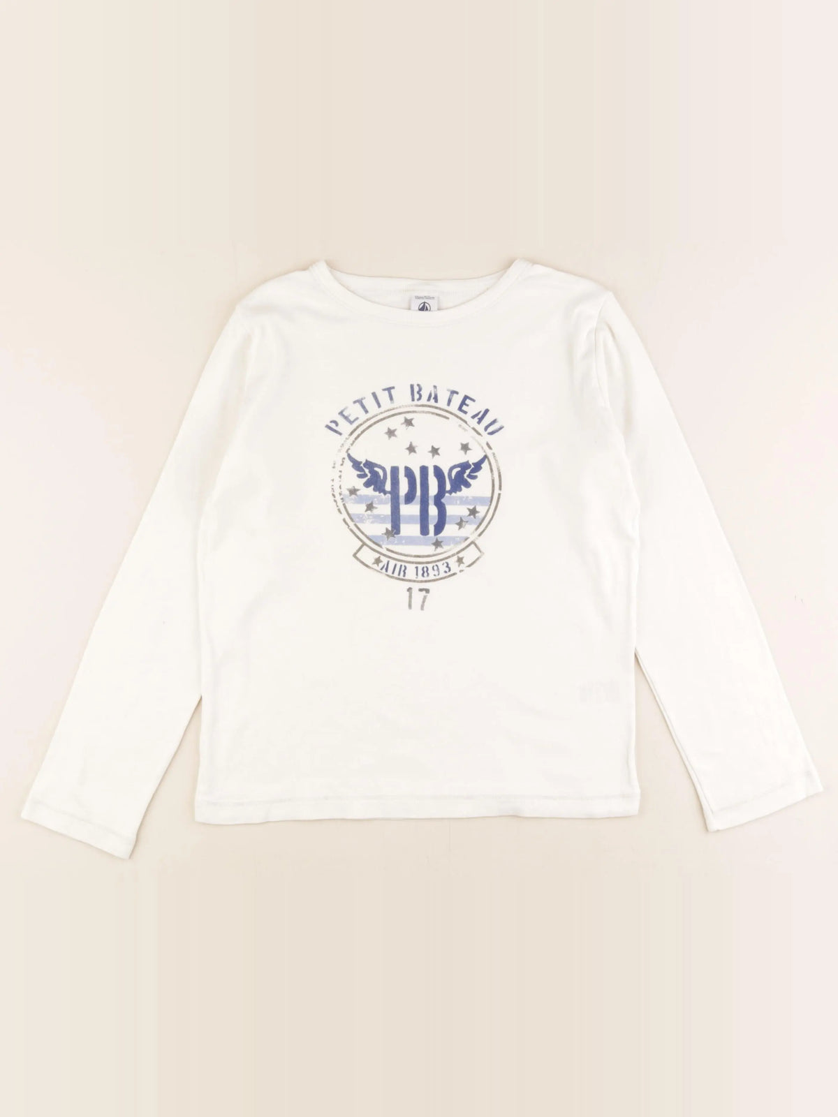 Petit Bateau - tee-shirt blanc, bleu - 10 ans