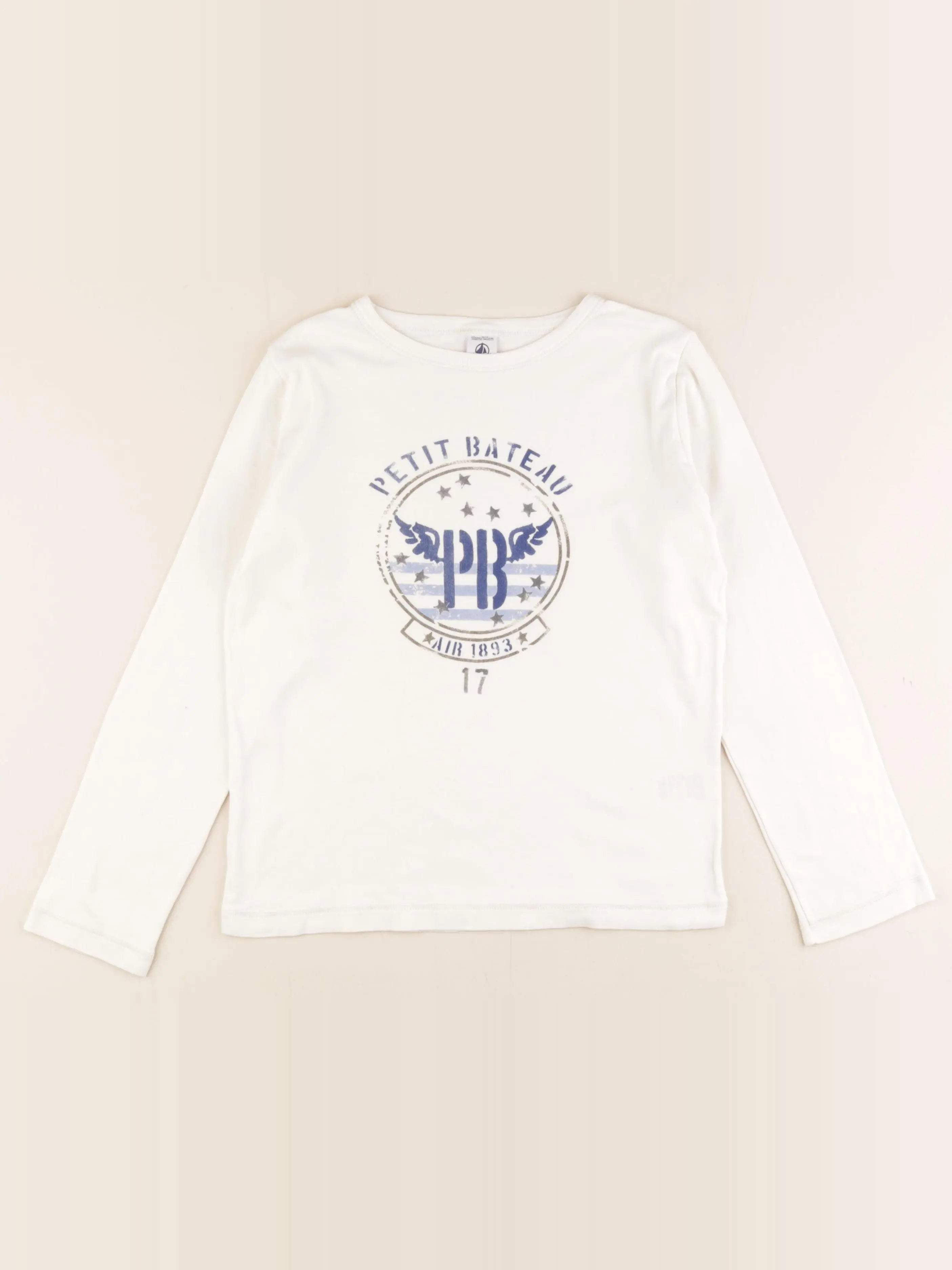 Petit Bateau - tee-shirt blanc, bleu - 10 ans