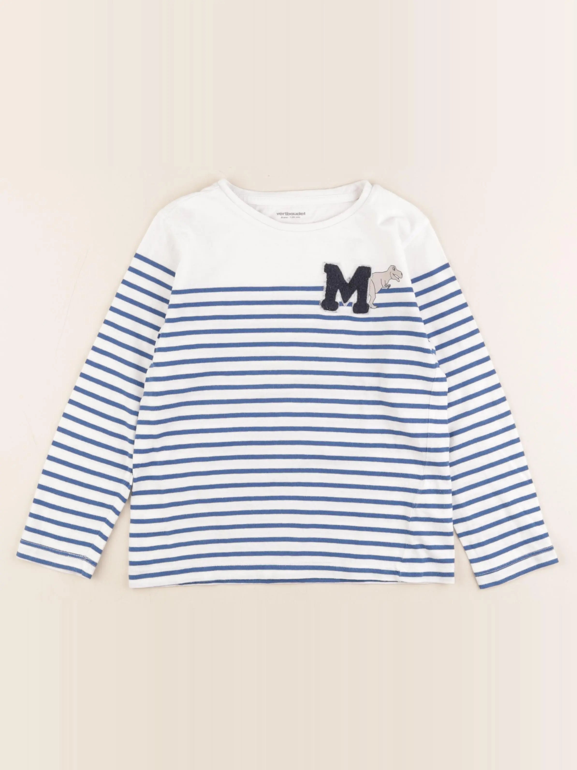 Vertbaudet - tee-shirt blanc, bleu - 8 ans
