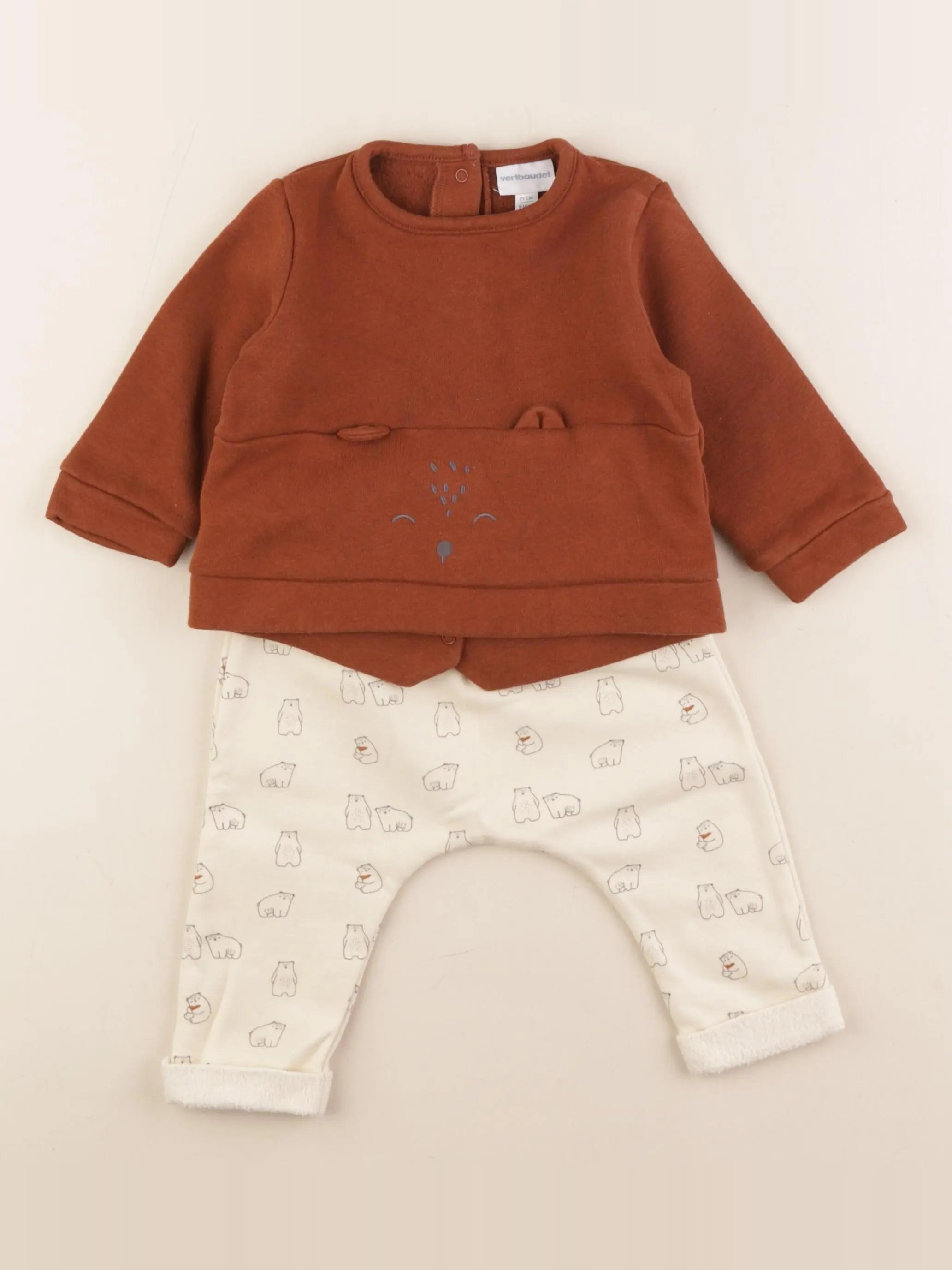 Vertbaudet - ensemble doublé marron - 9 mois