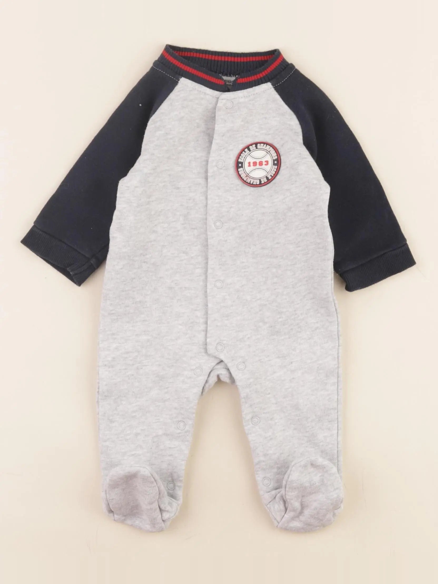 Vertbaudet - pyjama coton bleu, gris - 3 mois