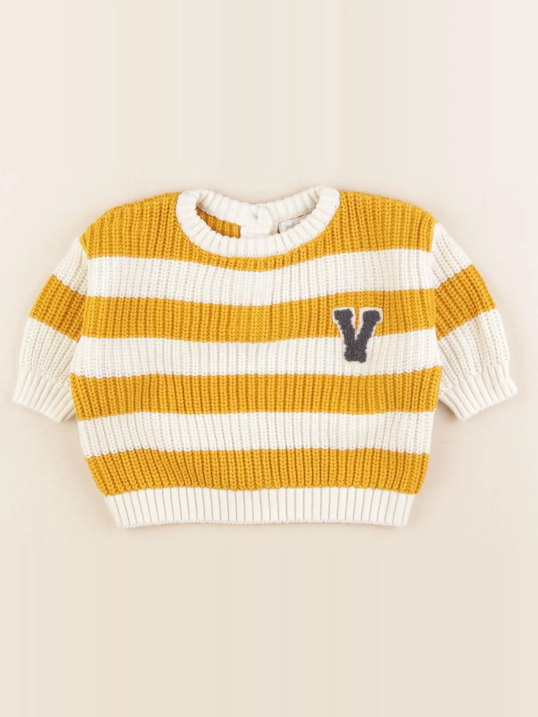Vertbaudet - pull beige, jaune - 6 mois