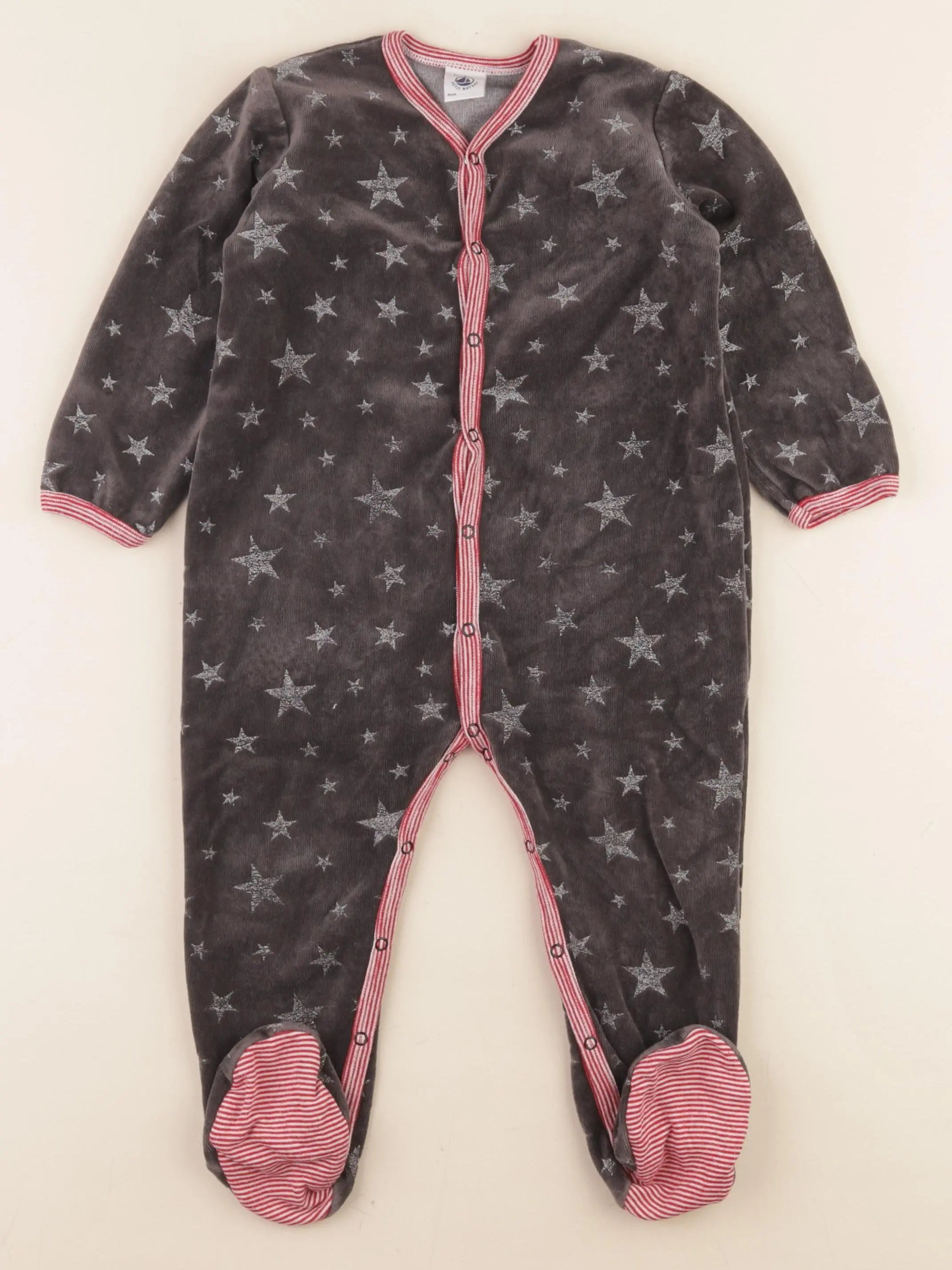 Petit Bateau - pyjama velours gris, argent, rouge - 24 mois