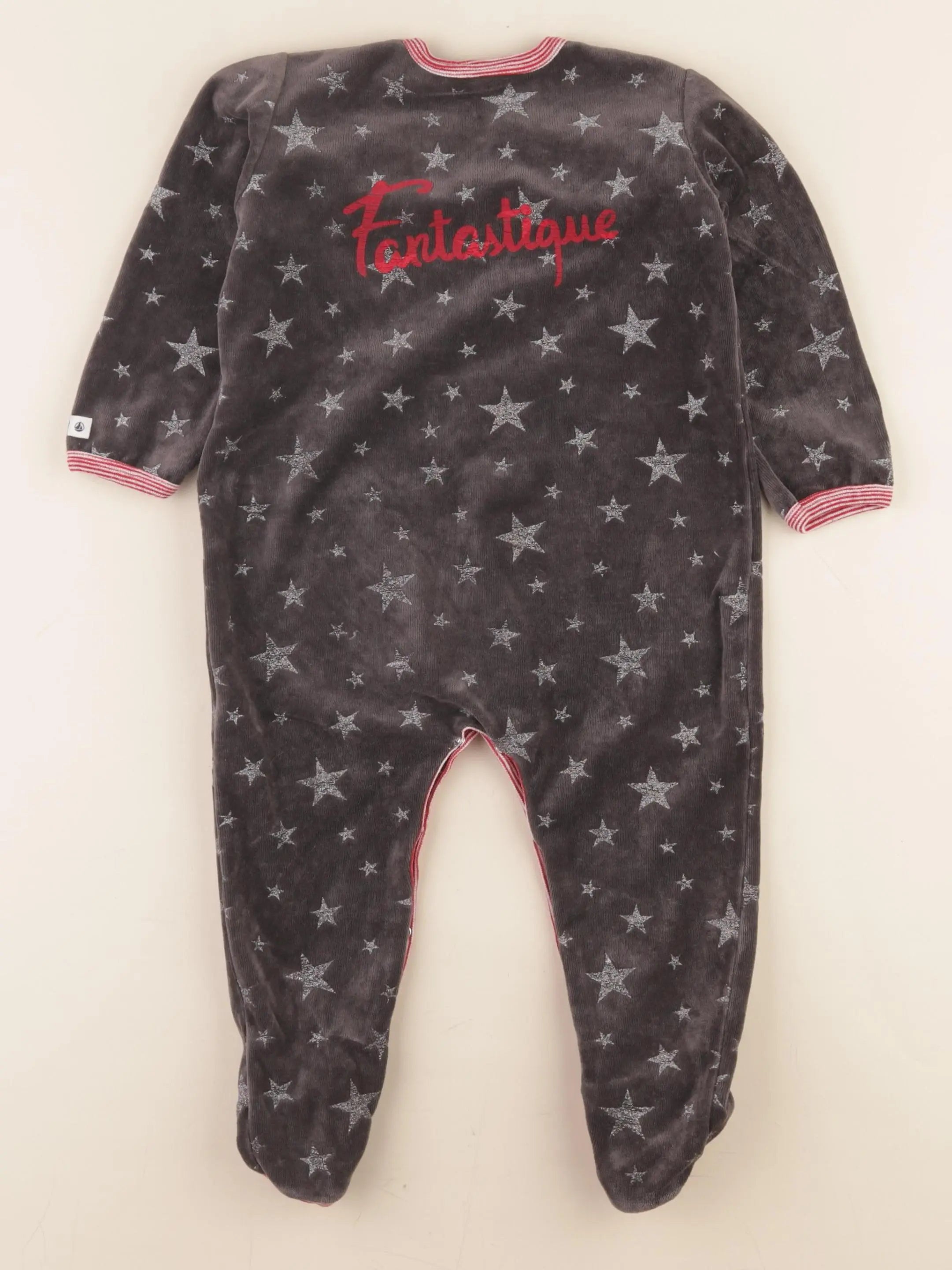 Petit Bateau - pyjama velours gris, argent, rouge - 24 mois