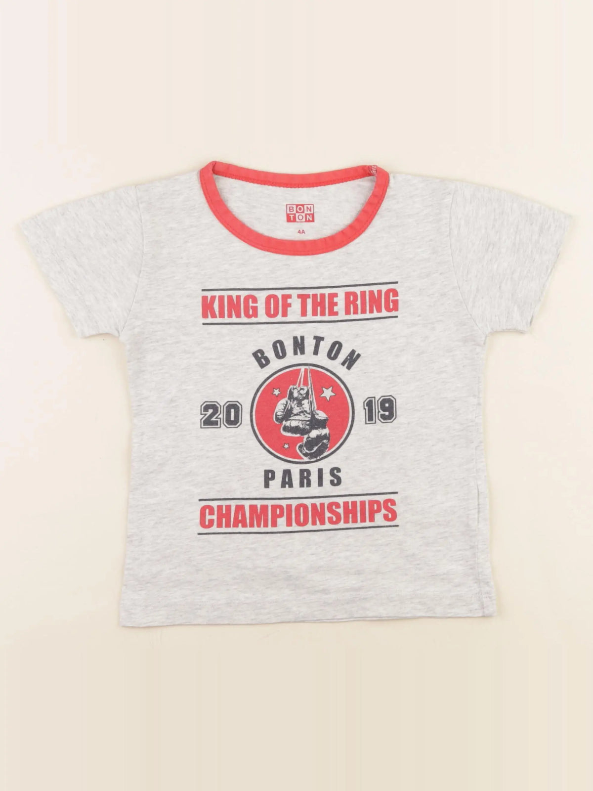 Bonton - tee-shirt gris, rouge - 4 ans