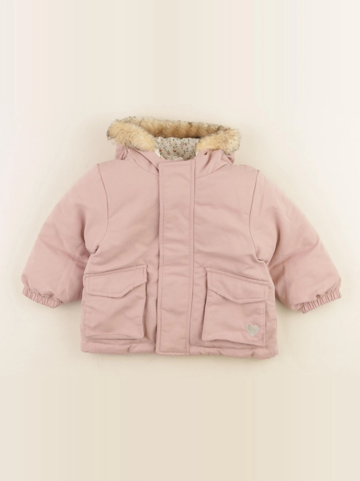 Vertbaudet - doudoune réversible rose, beige - 12 mois