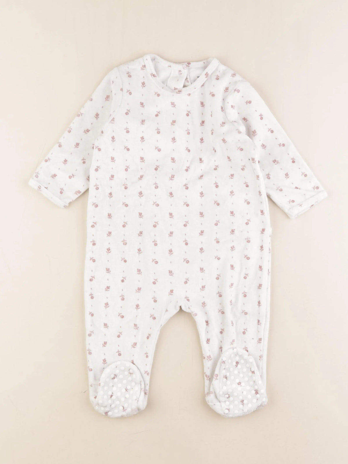 Vertbaudet - pyjama velours blanc, rose - 12 mois