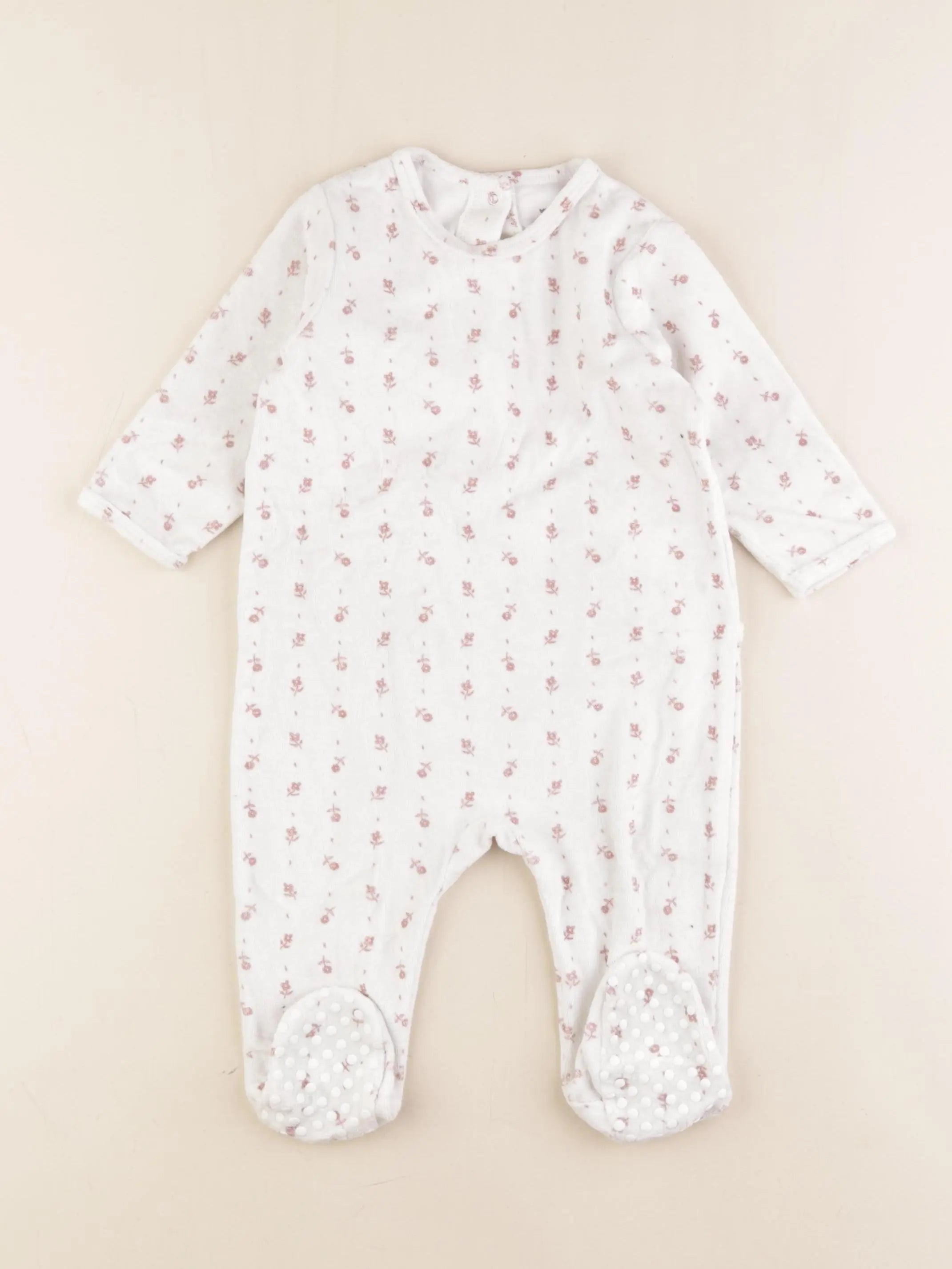Vertbaudet - pyjama velours blanc, rose - 12 mois