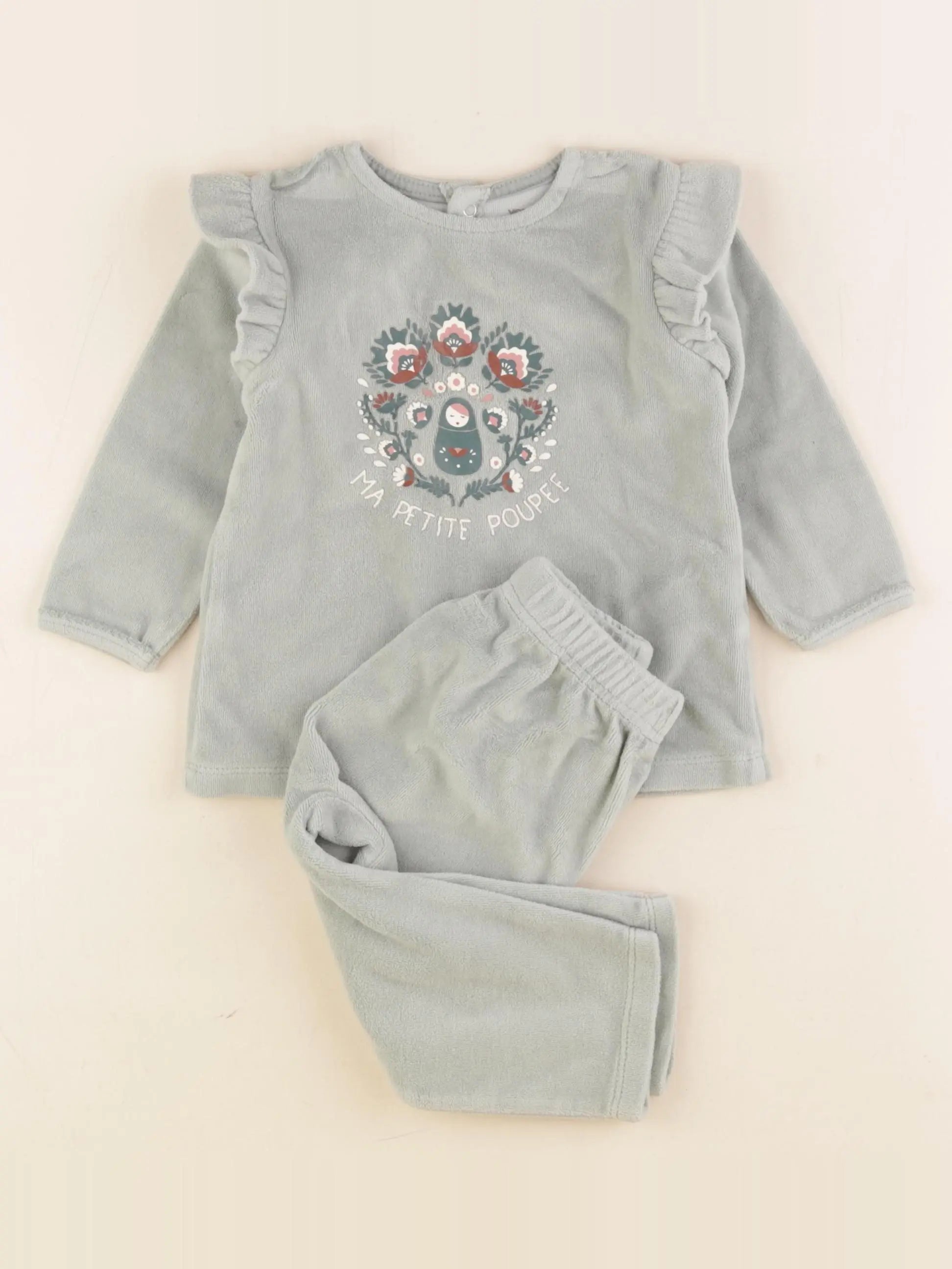 Vertbaudet - pyjama velours vert - 18 mois