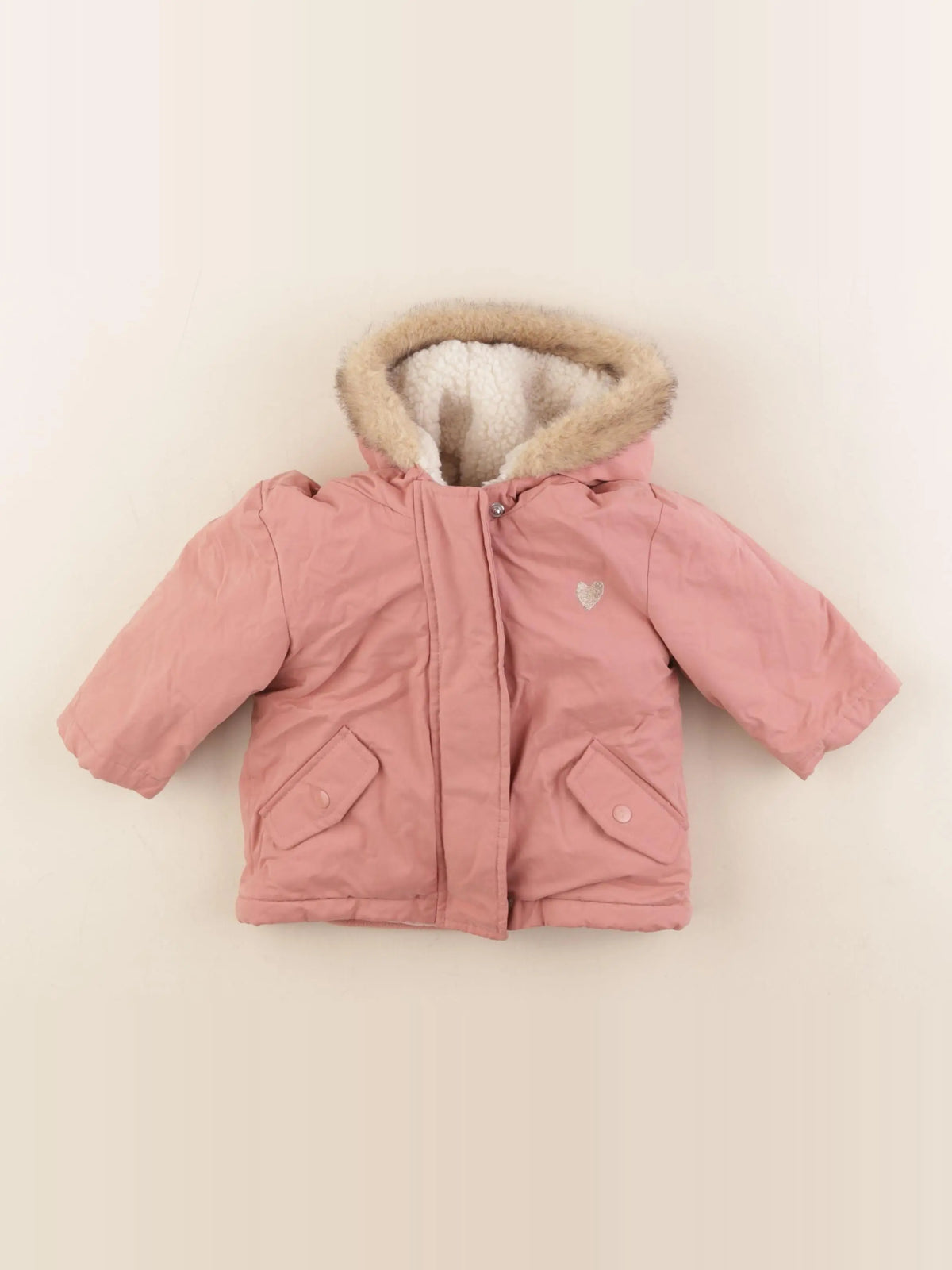 Vertbaudet - manteau doublure amovible rose - 9 mois