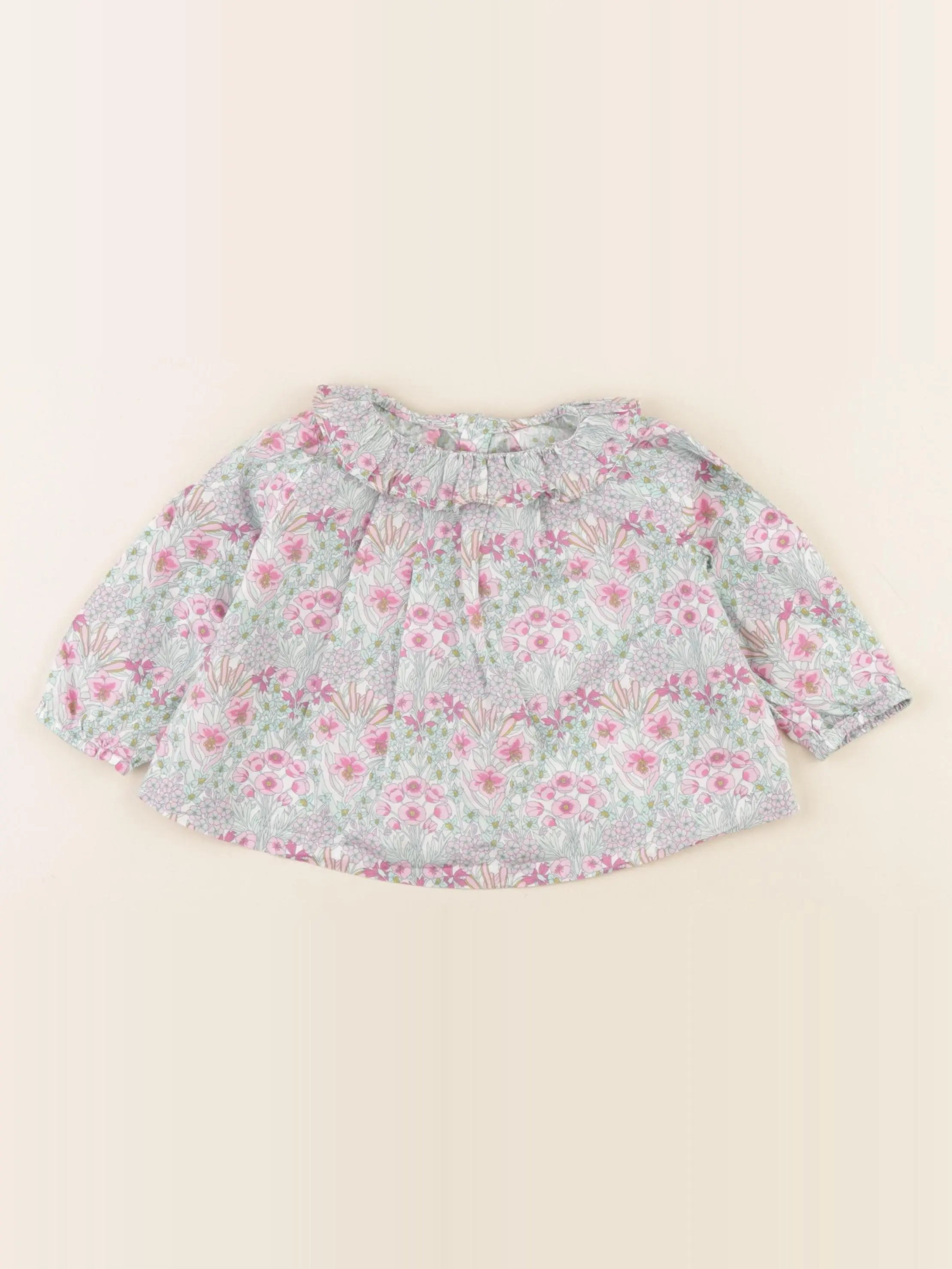 Jacadi - blouse liberty rose, vert - 12 mois