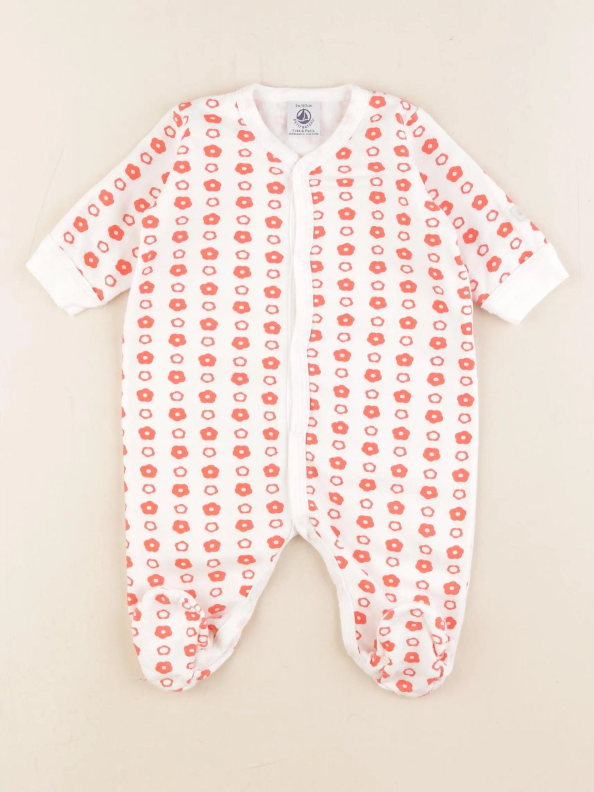 Petit Bateau - pyjama coton blanc, orange - 3 mois