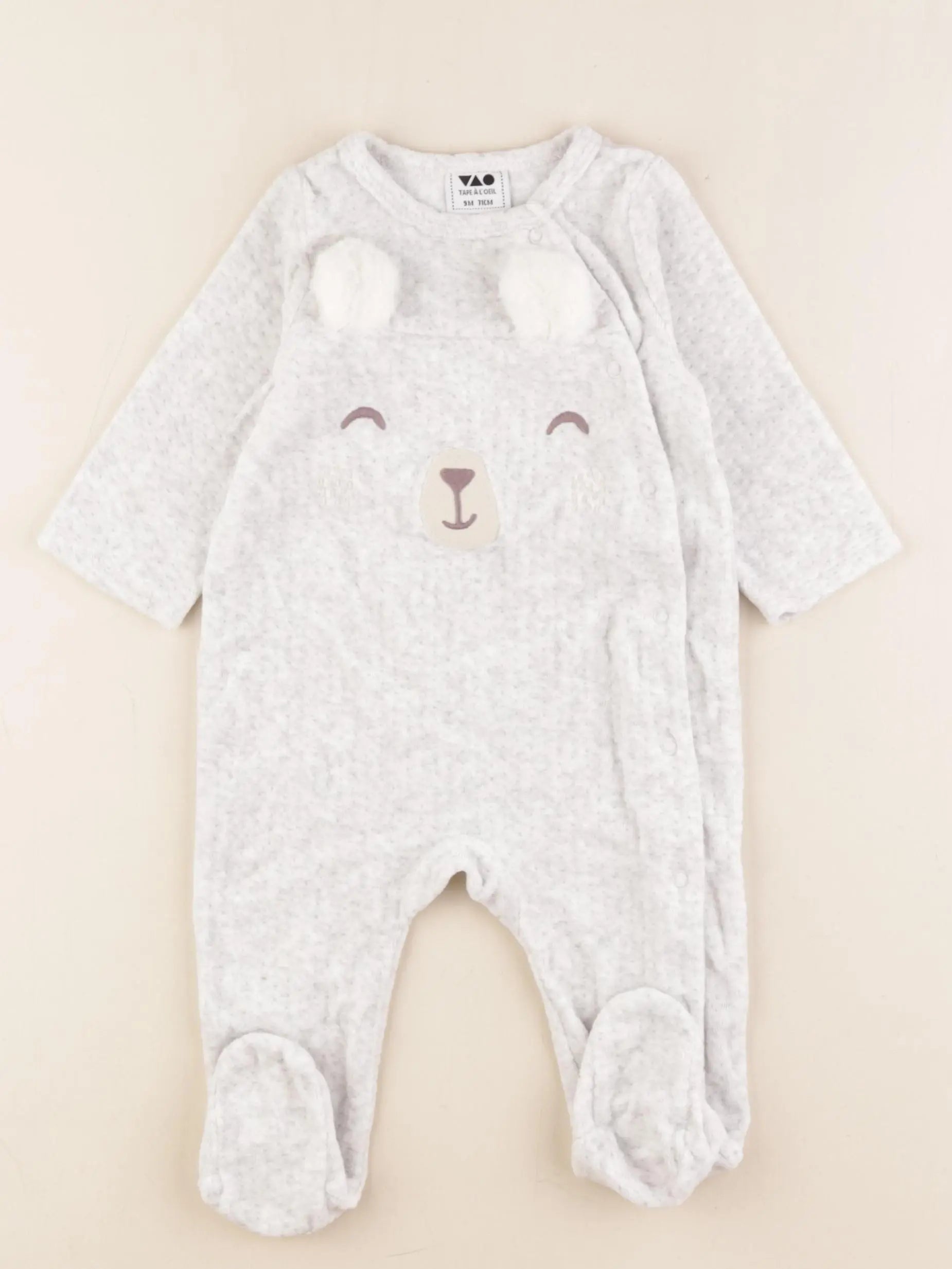 Tape à l'oeil - pyjama velours gris - 9 mois