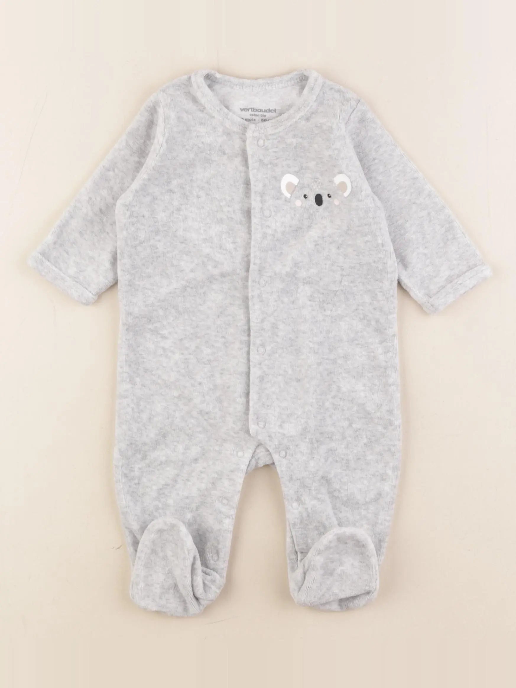 Vertbaudet - pyjama velours gris - 3 mois