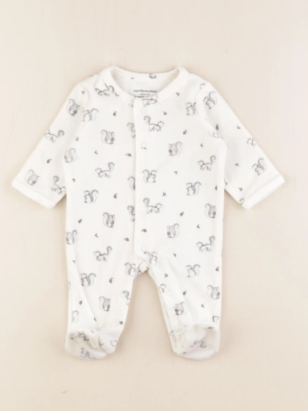 Vertbaudet - pyjama velours blanc - 1 mois