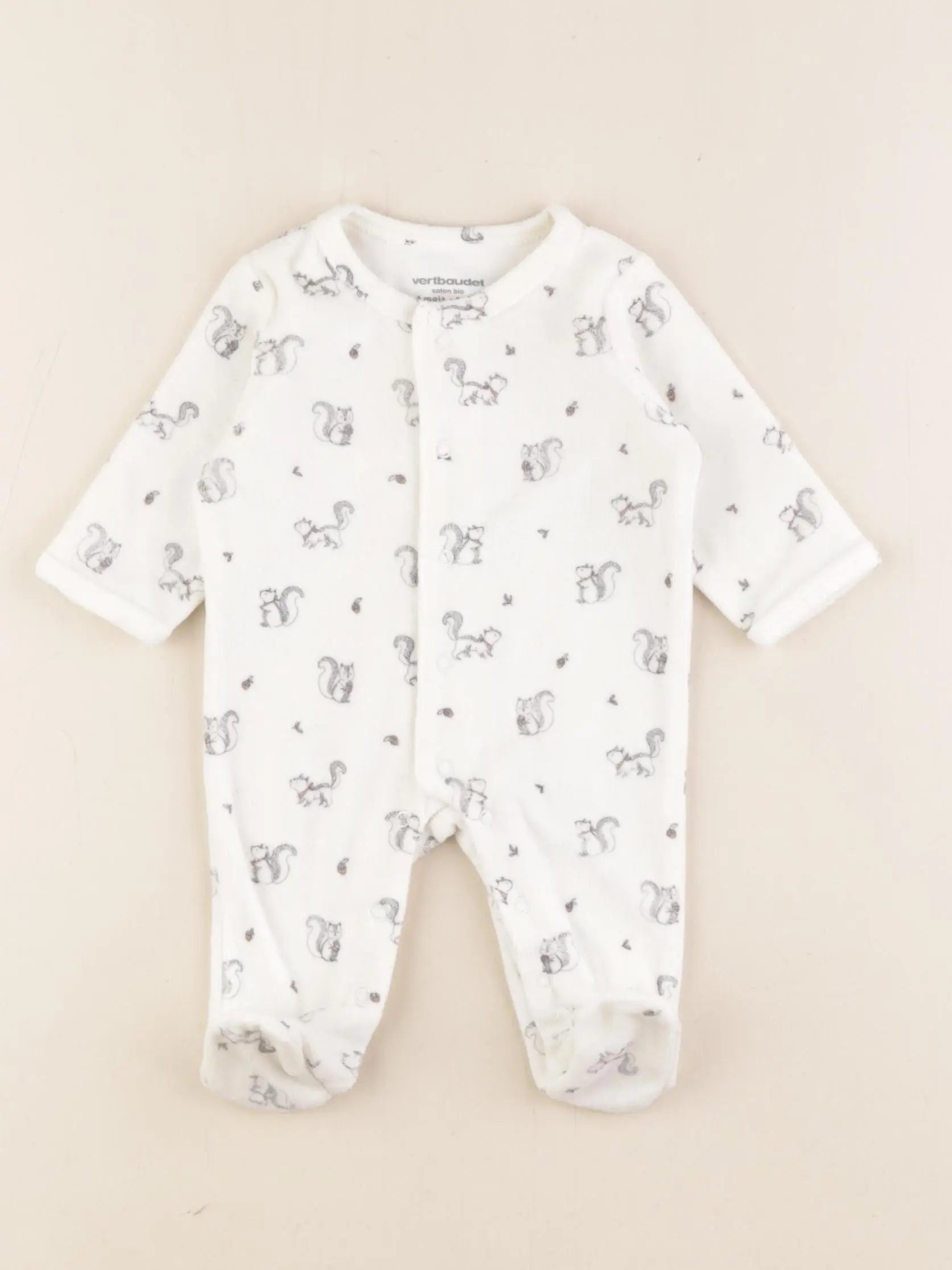 Vertbaudet - pyjama velours blanc - 1 mois