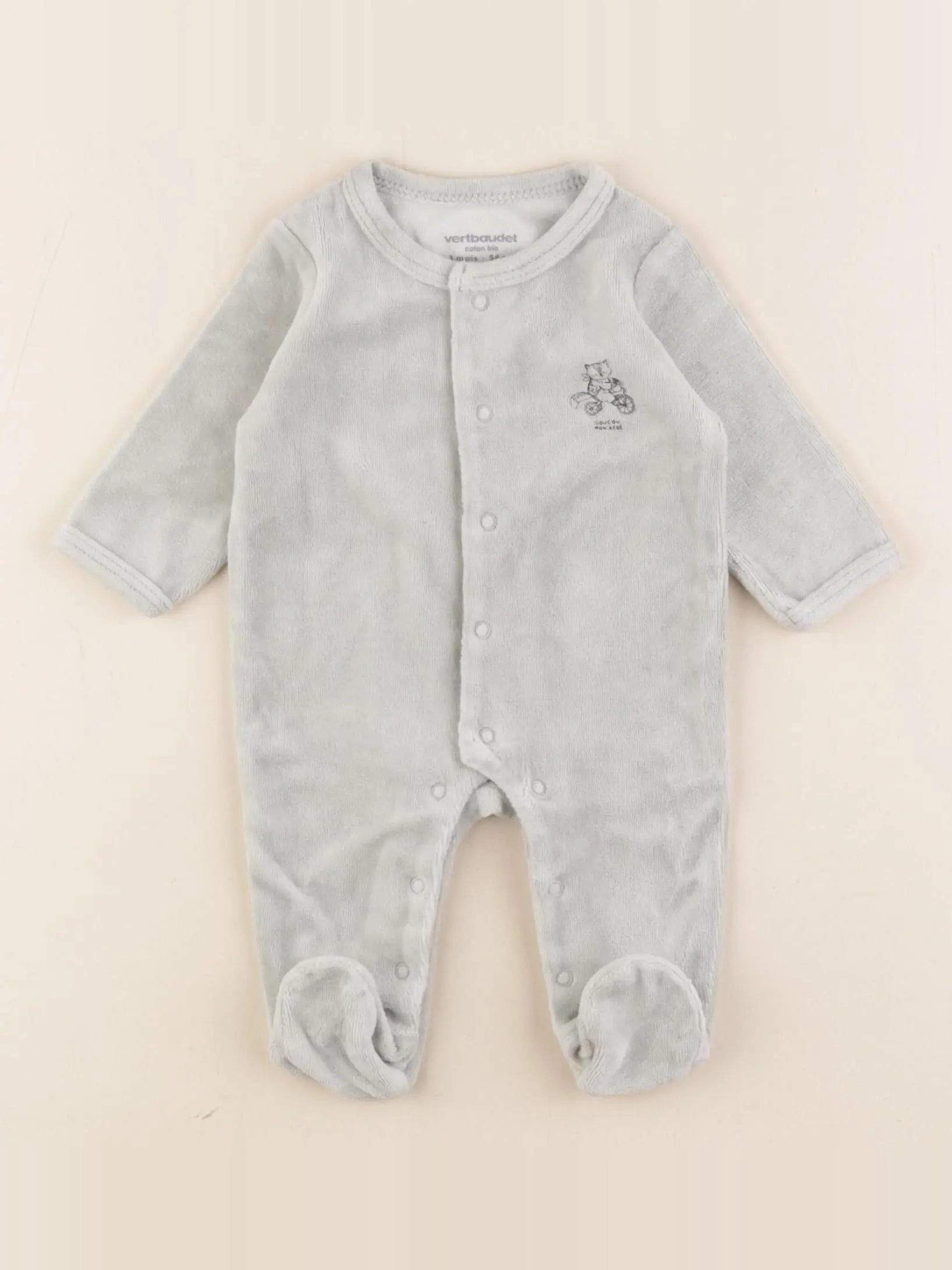 Vertbaudet - pyjama velours vert - 1 mois