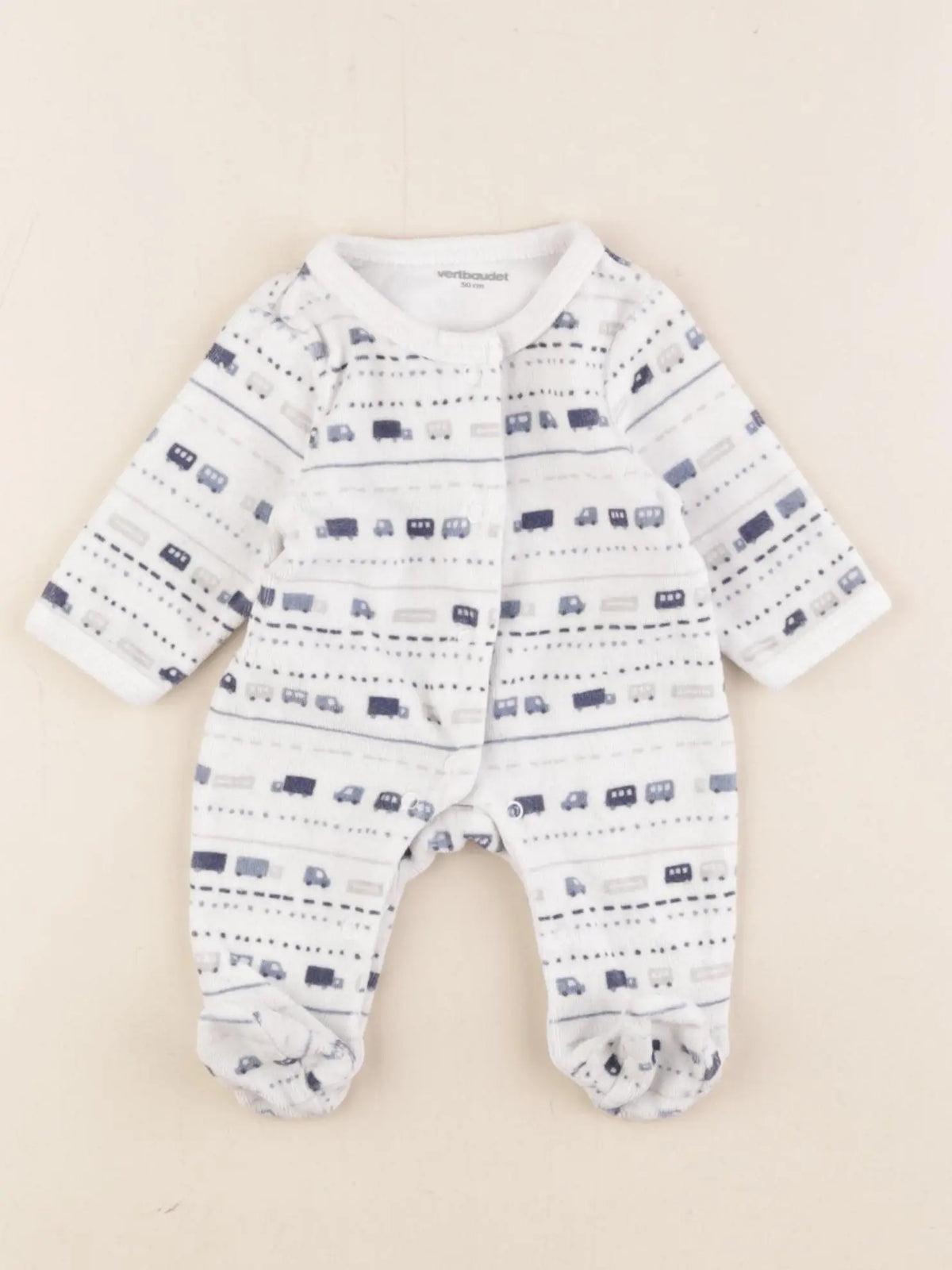 Vertbaudet - pyjama velours bleu, blanc - 0 mois