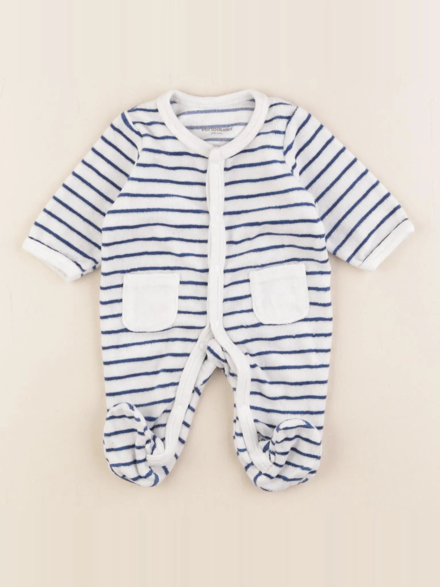 Vertbaudet - pyjama velours bleu, blanc - 0 mois