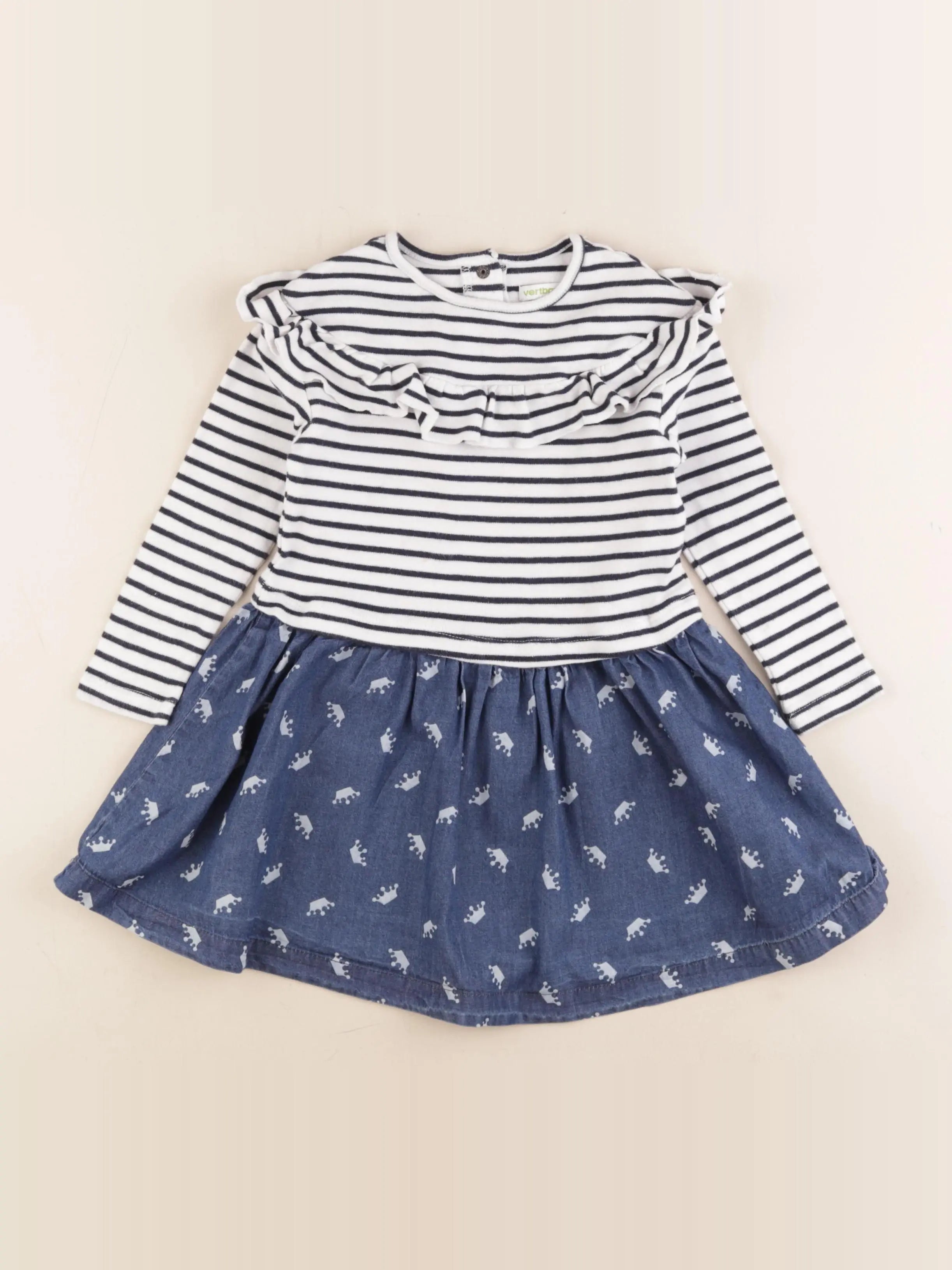 Vertbaudet - robe blanc, bleu - 5 ans