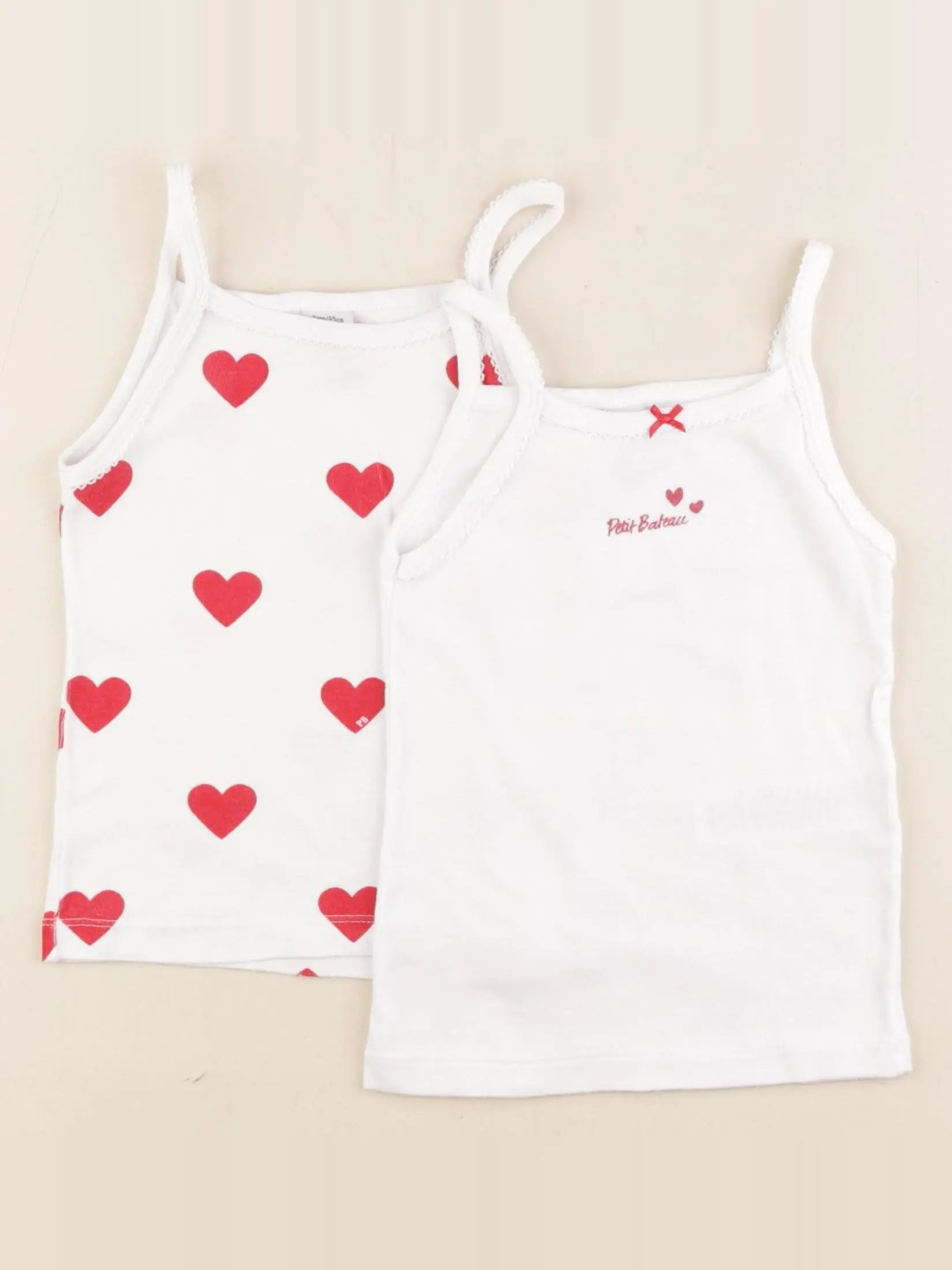 Petit Bateau - lot de 2 maillots de corps blanc, rouge - 3 ans