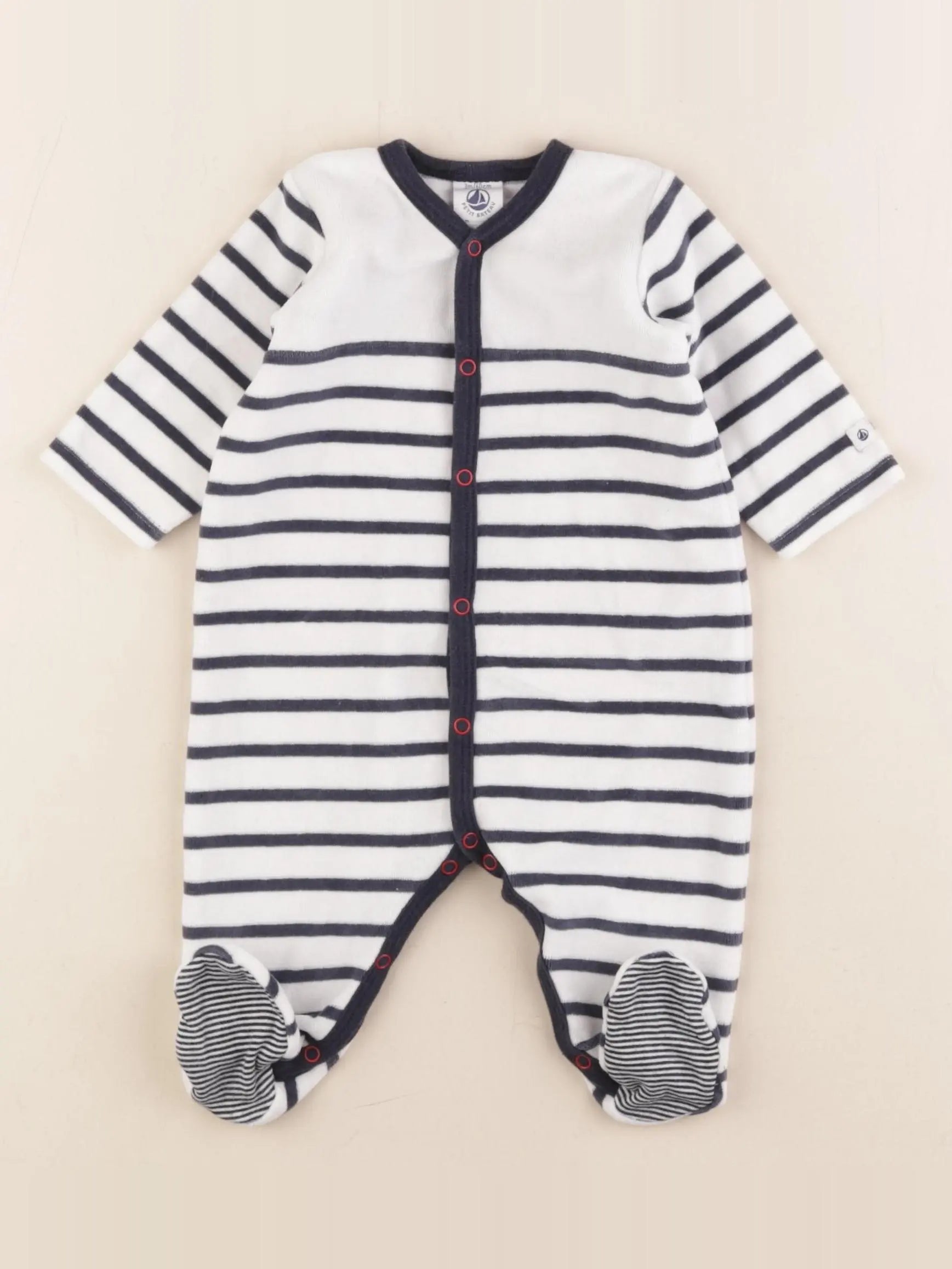 Petit Bateau - pyjama velours blanc, bleu - 3 mois