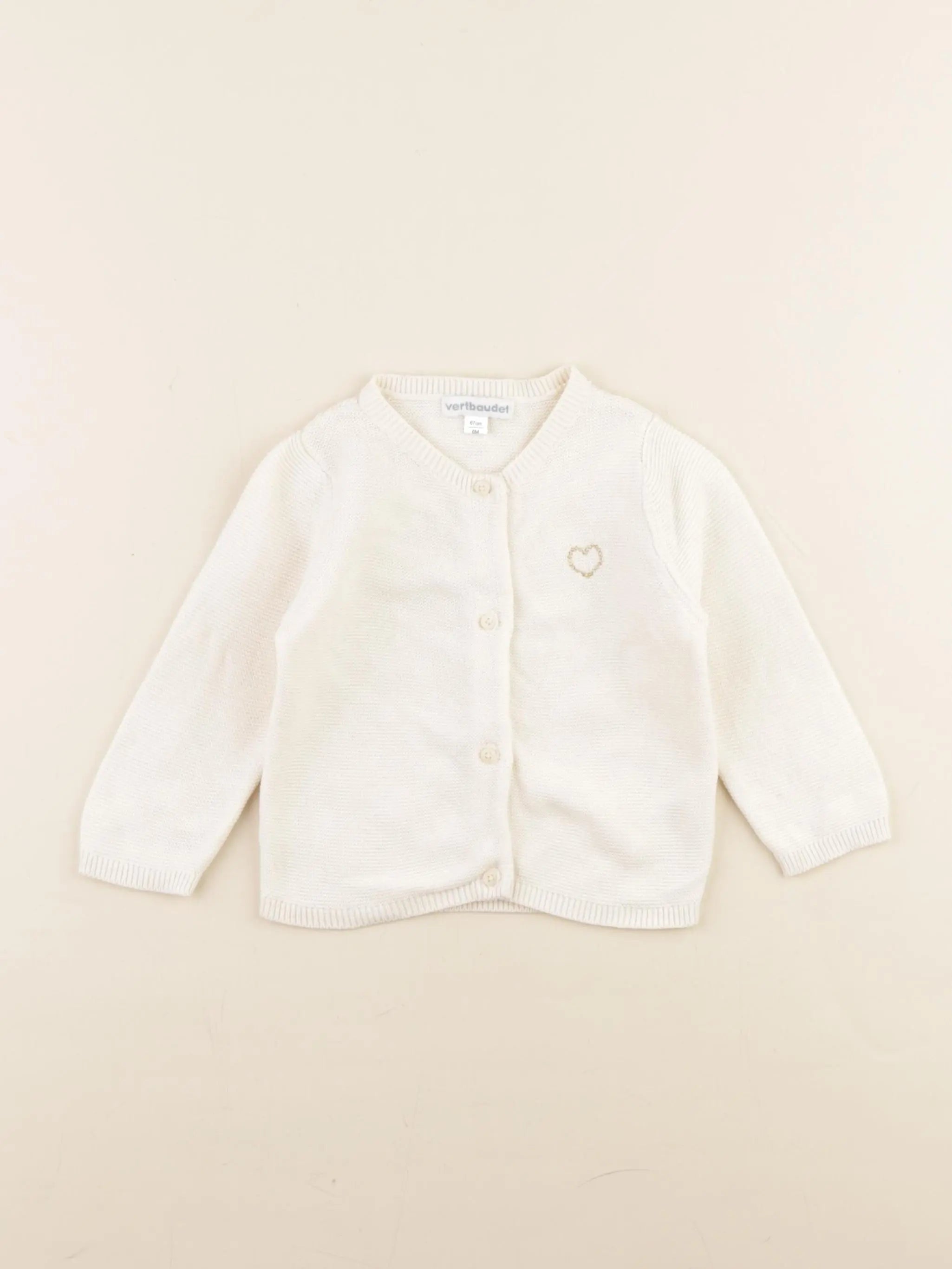 Vertbaudet - gilet blanc - 6 mois