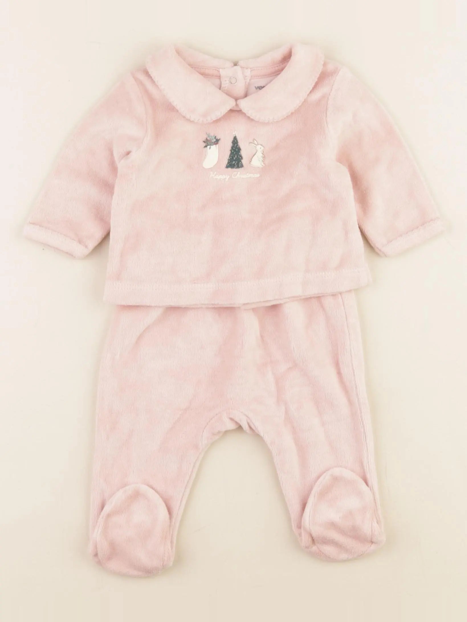 Vertbaudet - pyjama velours rose - 1 mois