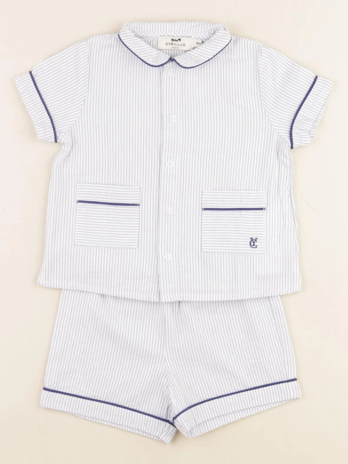 Cyrillus - pyjama coton bleu, blanc - 12 mois