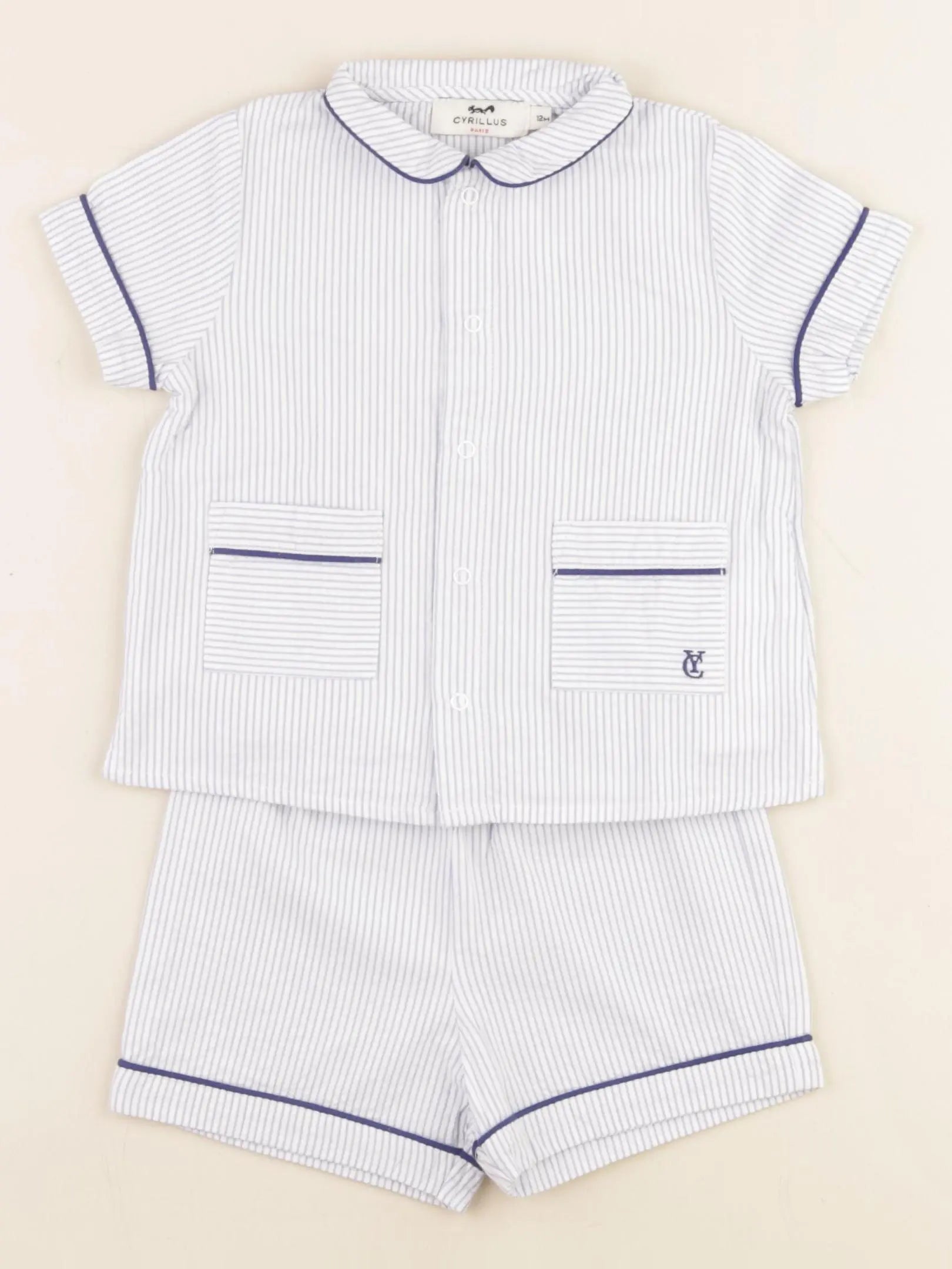 Cyrillus - pyjama coton bleu, blanc - 12 mois
