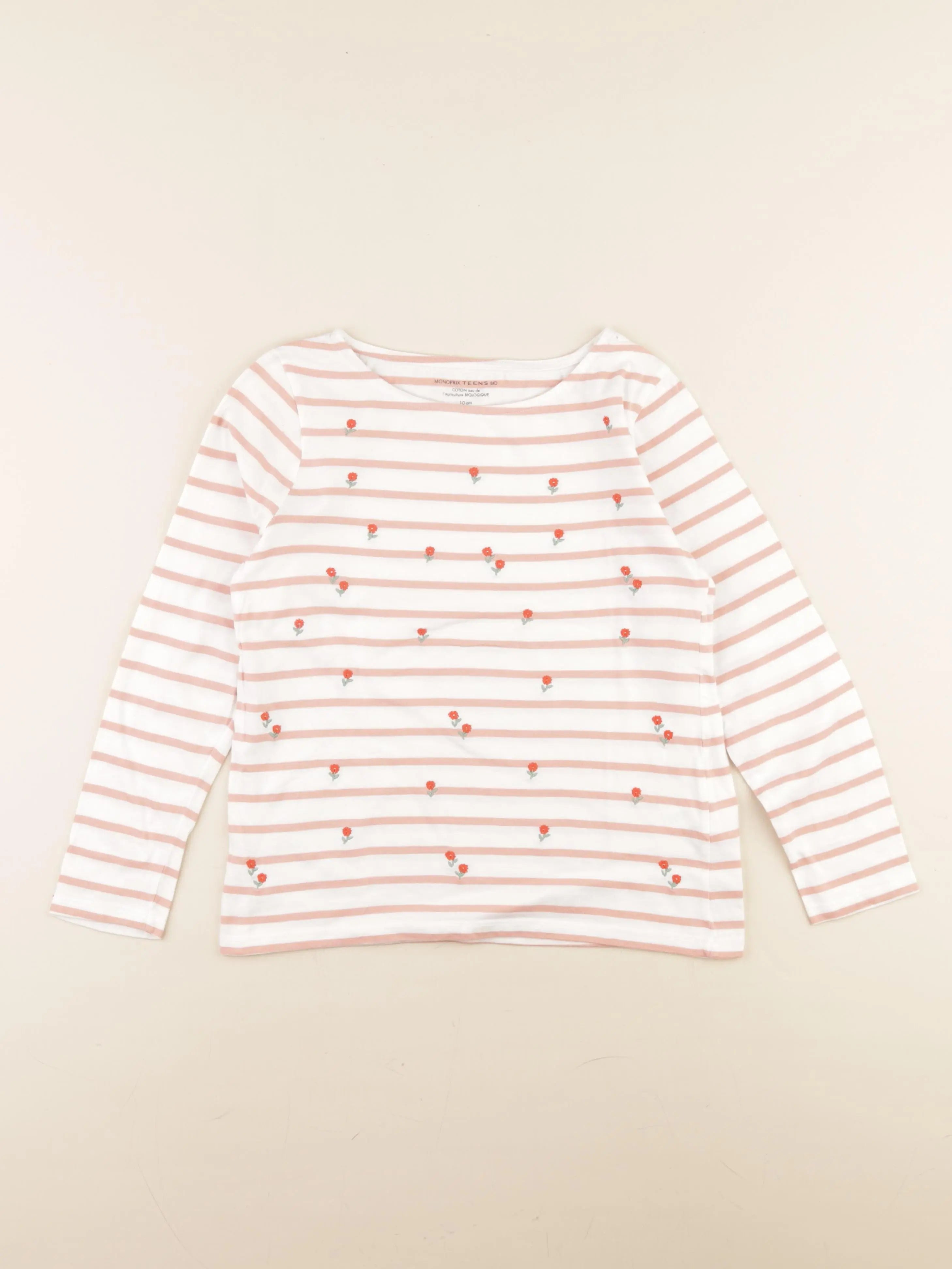 Monoprix - tee-shirt blanc, rose - 10 ans
