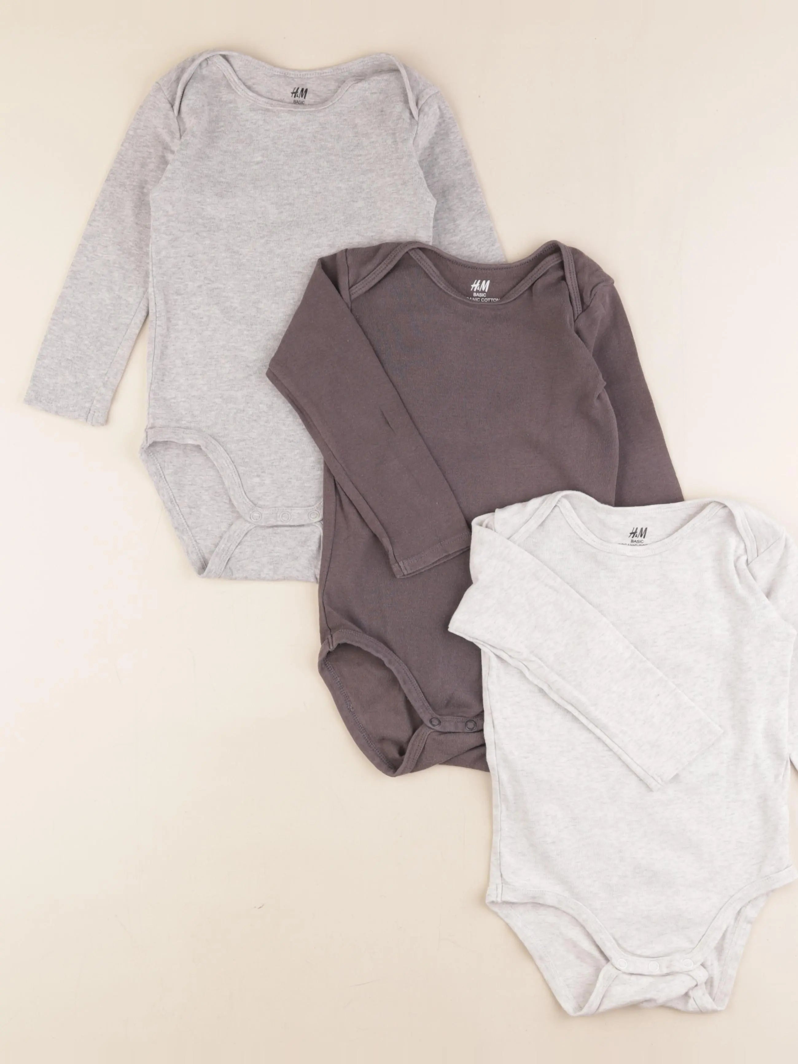 H&M - lot de 3 bodies en coton gris, taupe - 18/24 mois