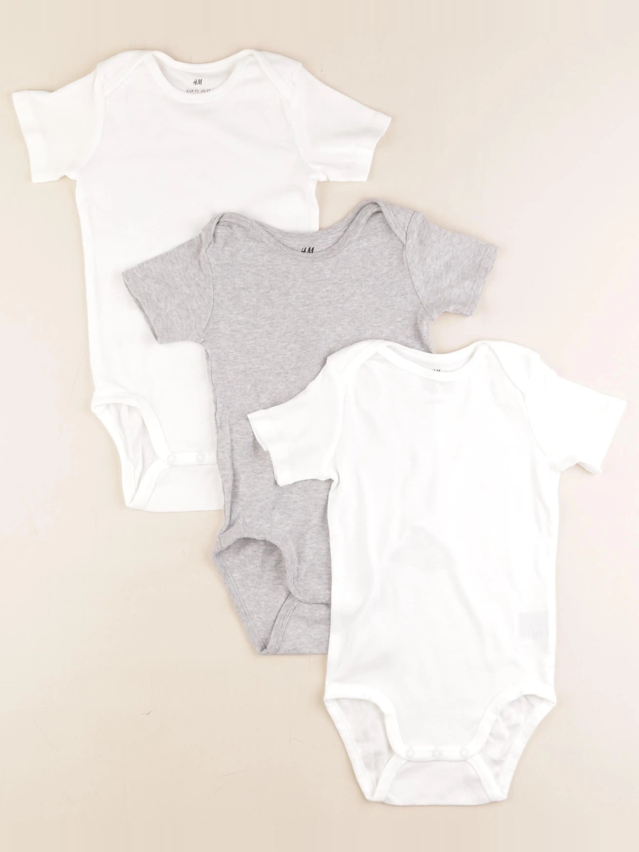 H&M - lot de 3 bodies en coton blanc, gris - 18/24 mois