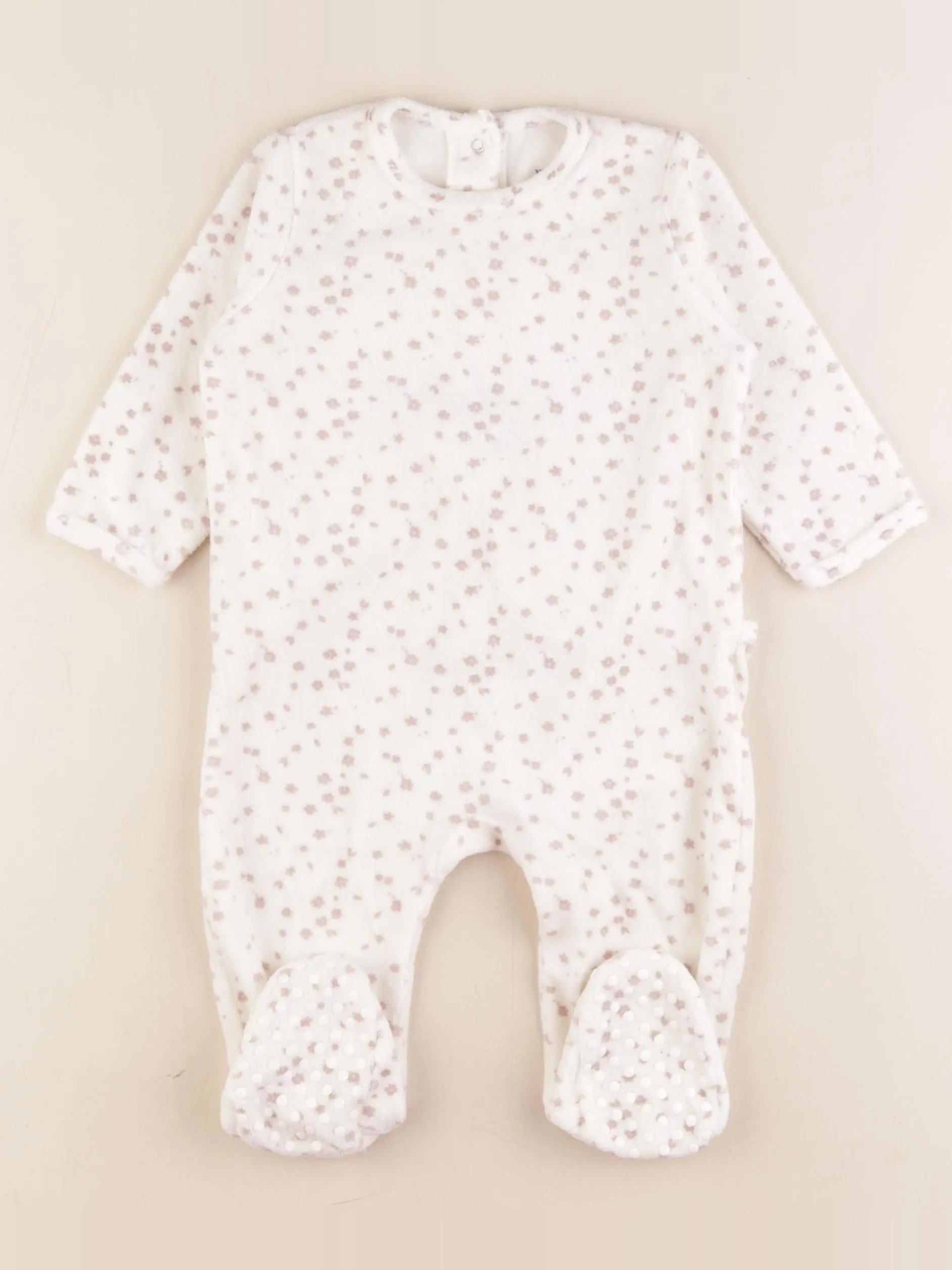 Vertbaudet - pyjama velours blanc, violet - 9 mois