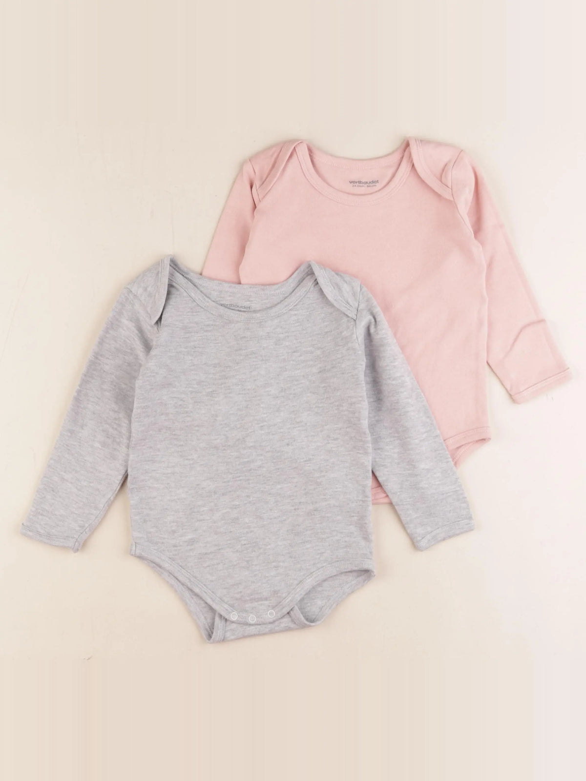 Vertbaudet - lot de 2 bodies en coton gris, rose - 24 mois