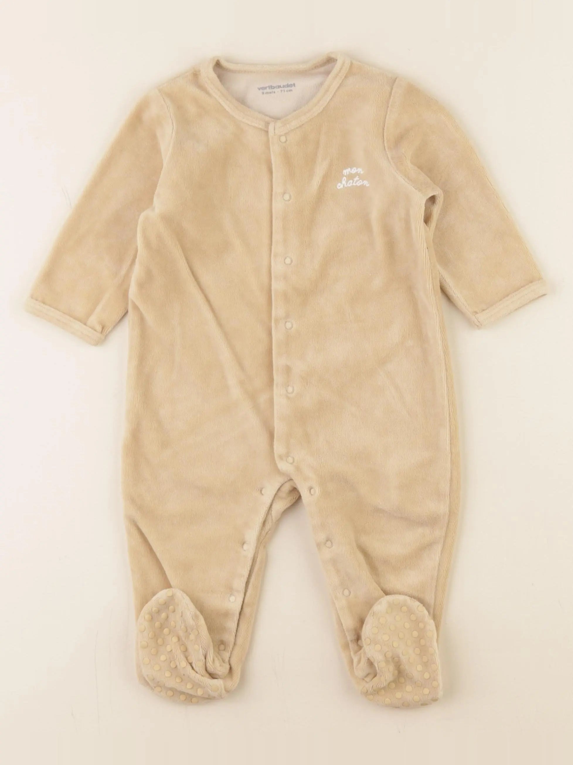 Vertbaudet - pyjama velours beige - 9 mois
