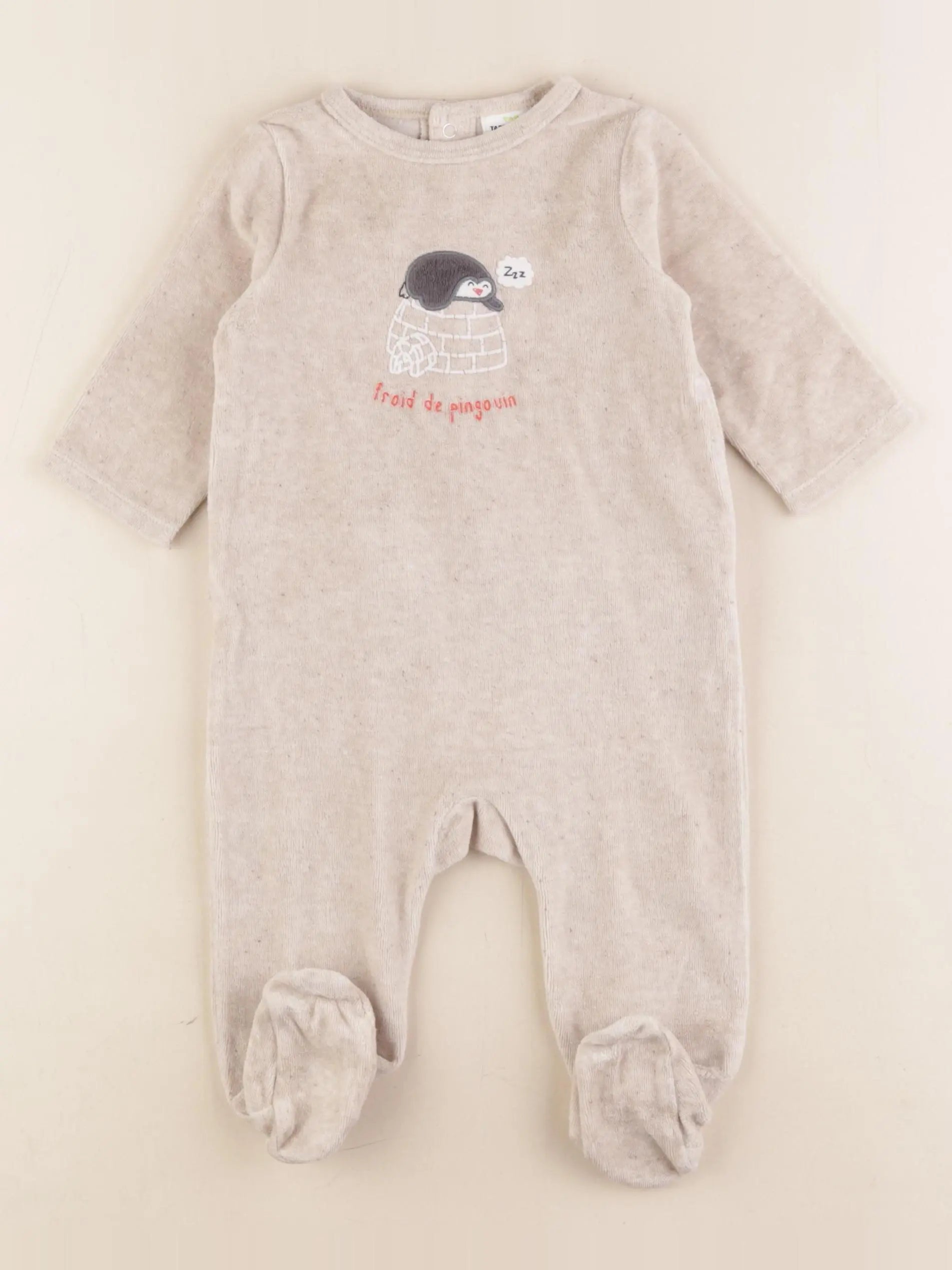 Tape à l'oeil - pyjama velours beige - 6 mois