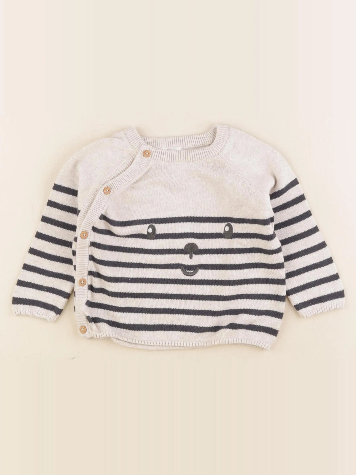 Vertbaudet - pull beige, bleu - 18 mois