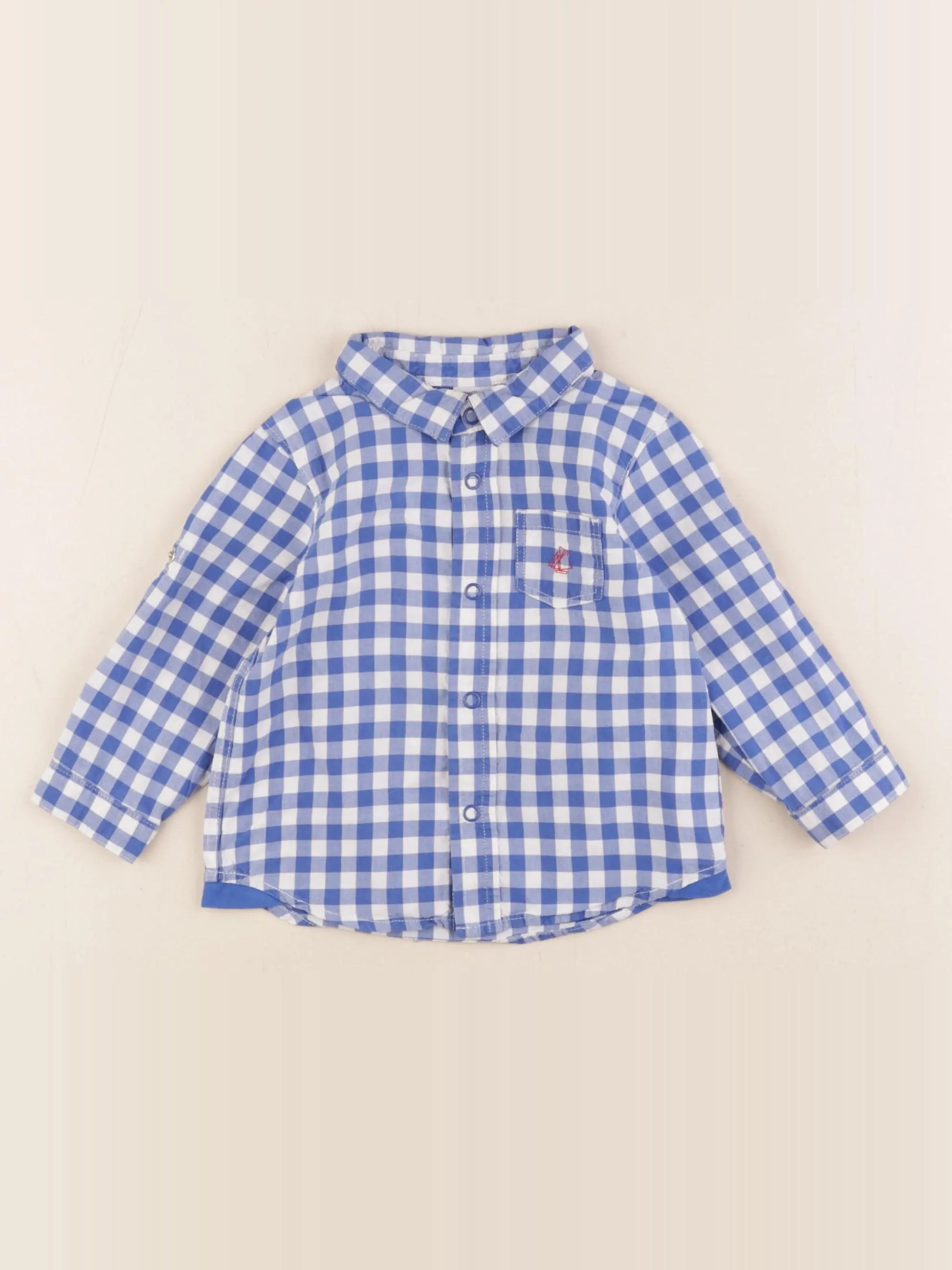 Petit Bateau - chemise bleu - 12 mois