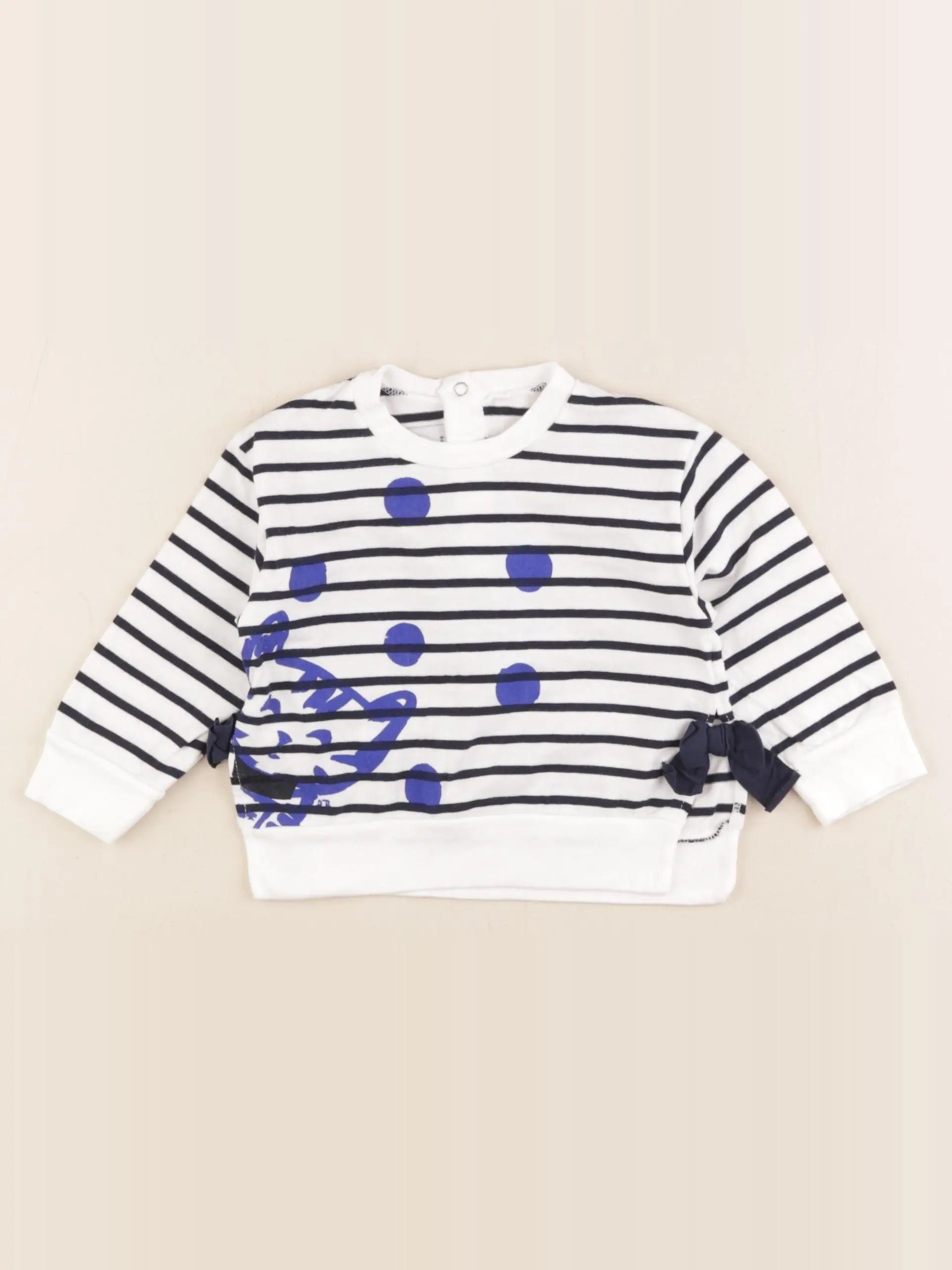 Petit Bateau - tee-shirt blanc, bleu - 6 mois