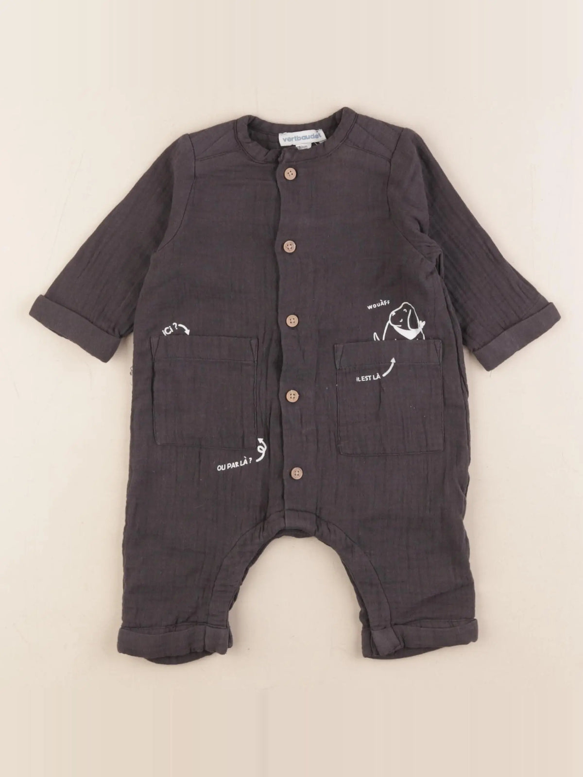 Vertbaudet - combinaison gris - 3 mois