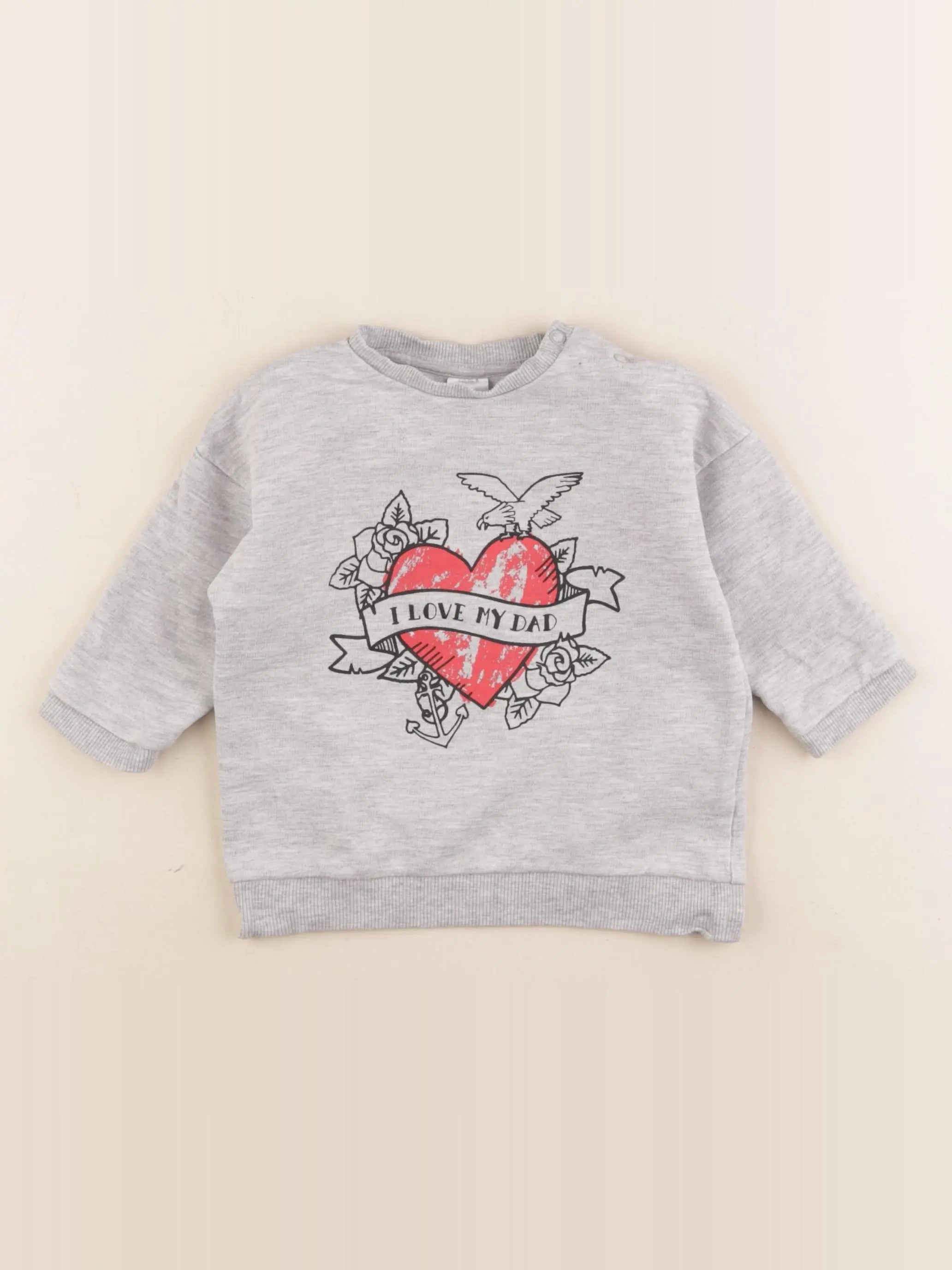 H&M - sweat gris - 6/9 mois