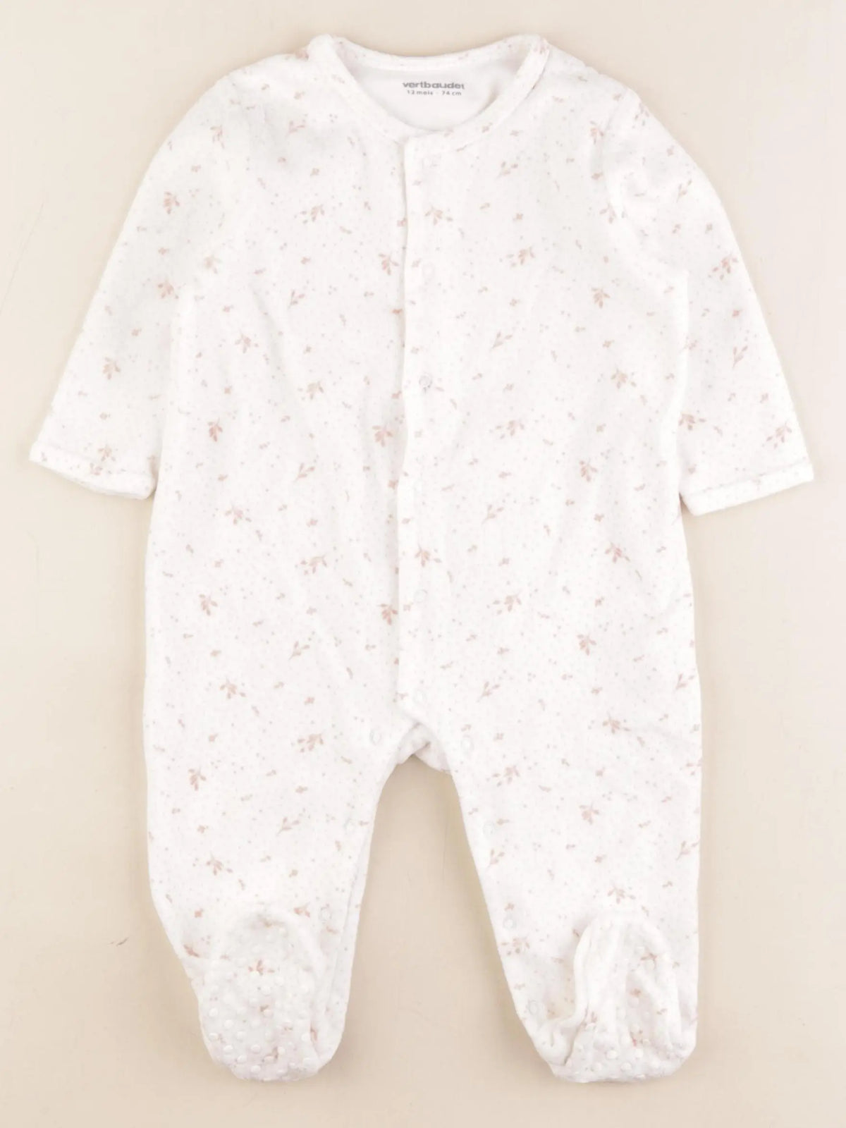 Vertbaudet - pyjama velours rose, blanc - 12 mois
