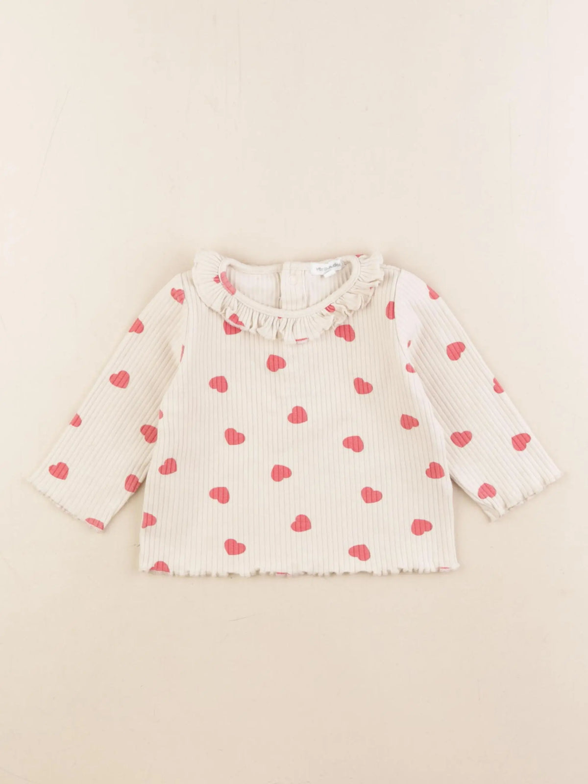 Vertbaudet - tee-shirt beige, rose - 12 mois